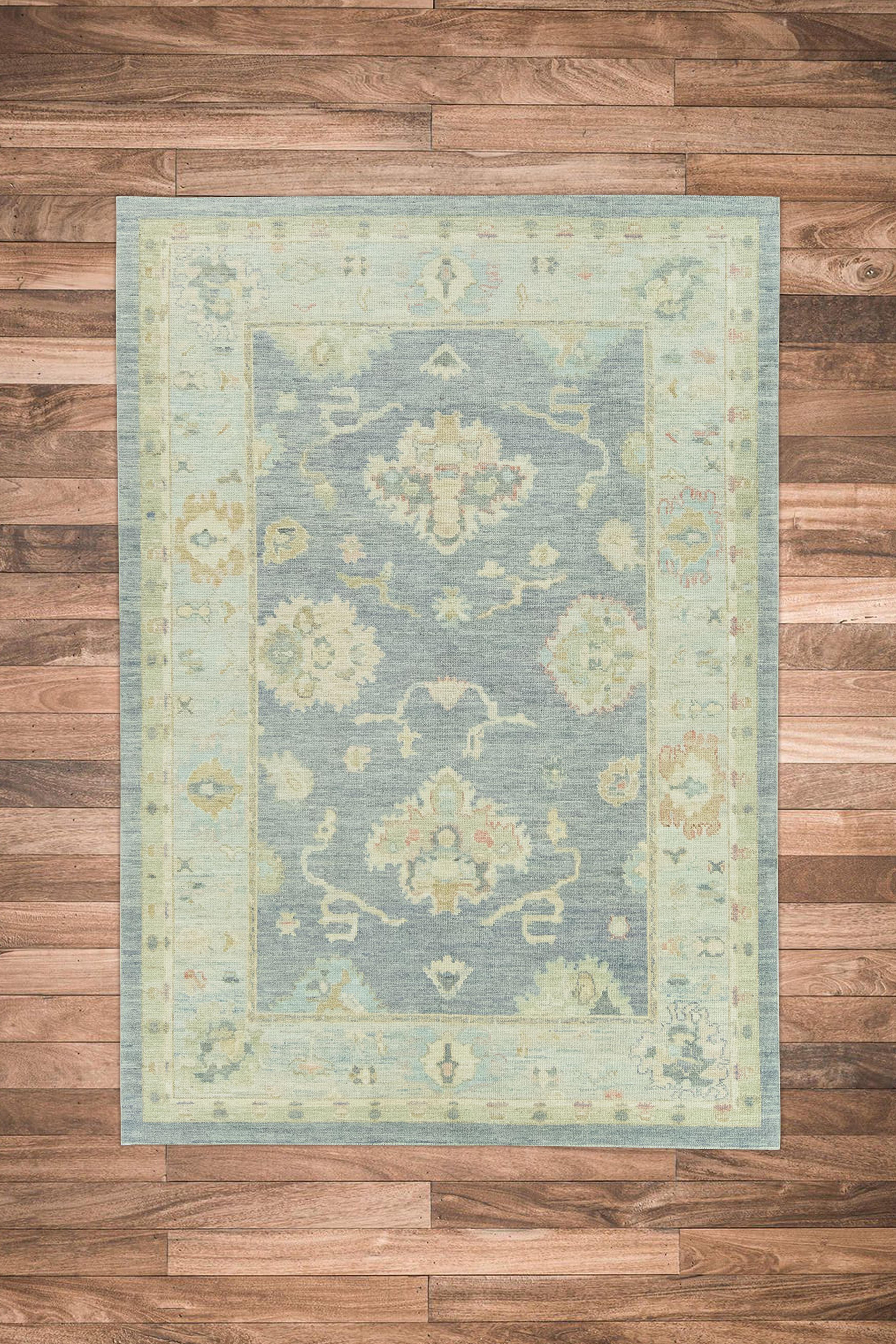 Vegetable Dyed Hand Knotted Oriental Wool Turkish Oushak Rug 7'1