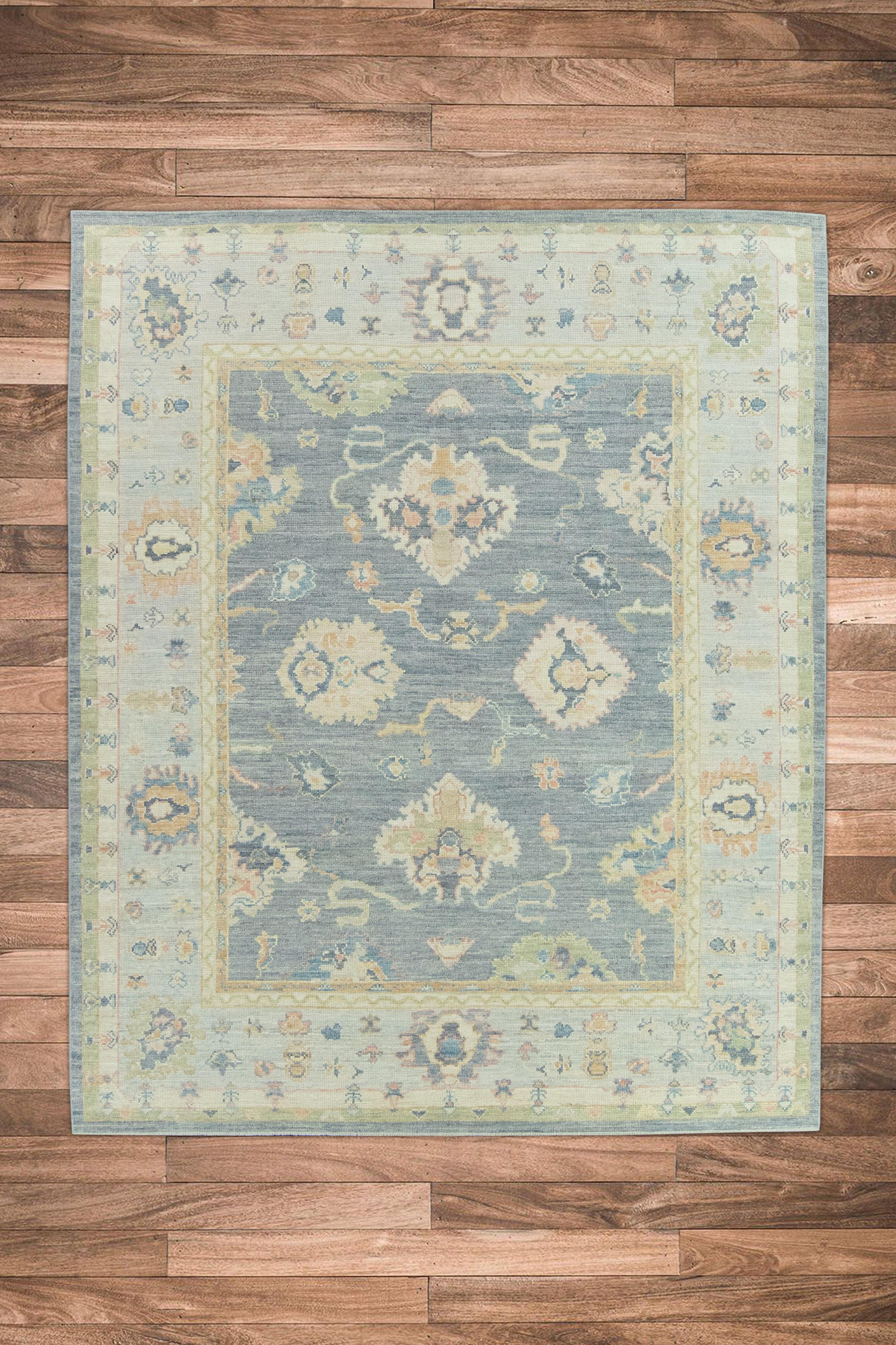 Vegetable Dyed Hand Knotted Oriental Wool Turkish Oushak Rug 8'1