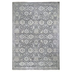 Hand Knotted Oushak Influence Pure Silk with Textured Wool Oriental Rug