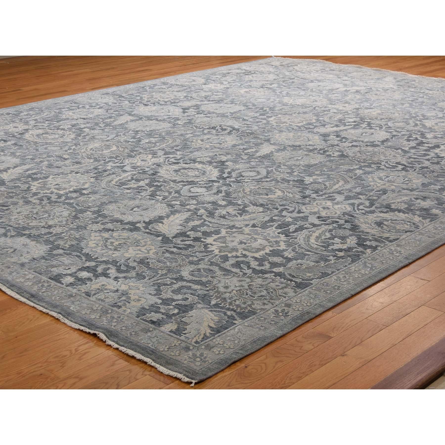 Indian Hand-Knotted Oushak Influence Silk with Oxidized Wool Oriental Rug