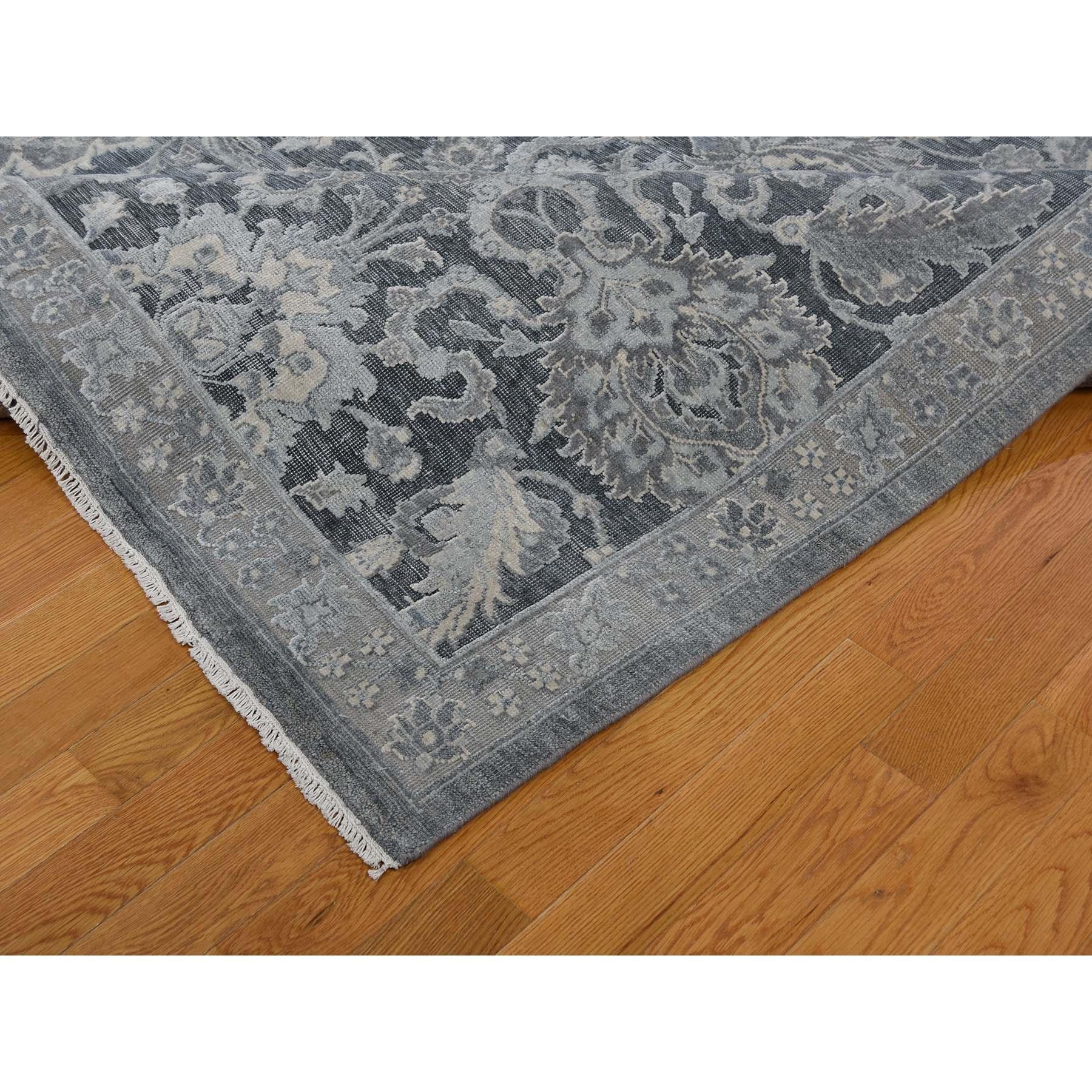Hand-Knotted Oushak Influence Silk with Oxidized Wool Oriental Rug 1