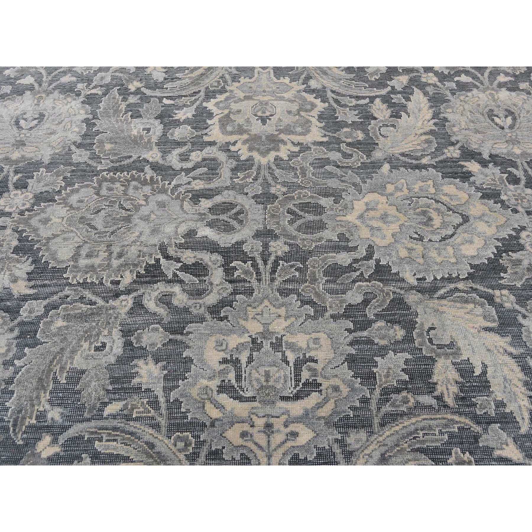 Hand-Knotted Oushak Influence Silk with Oxidized Wool Oriental Rug 3
