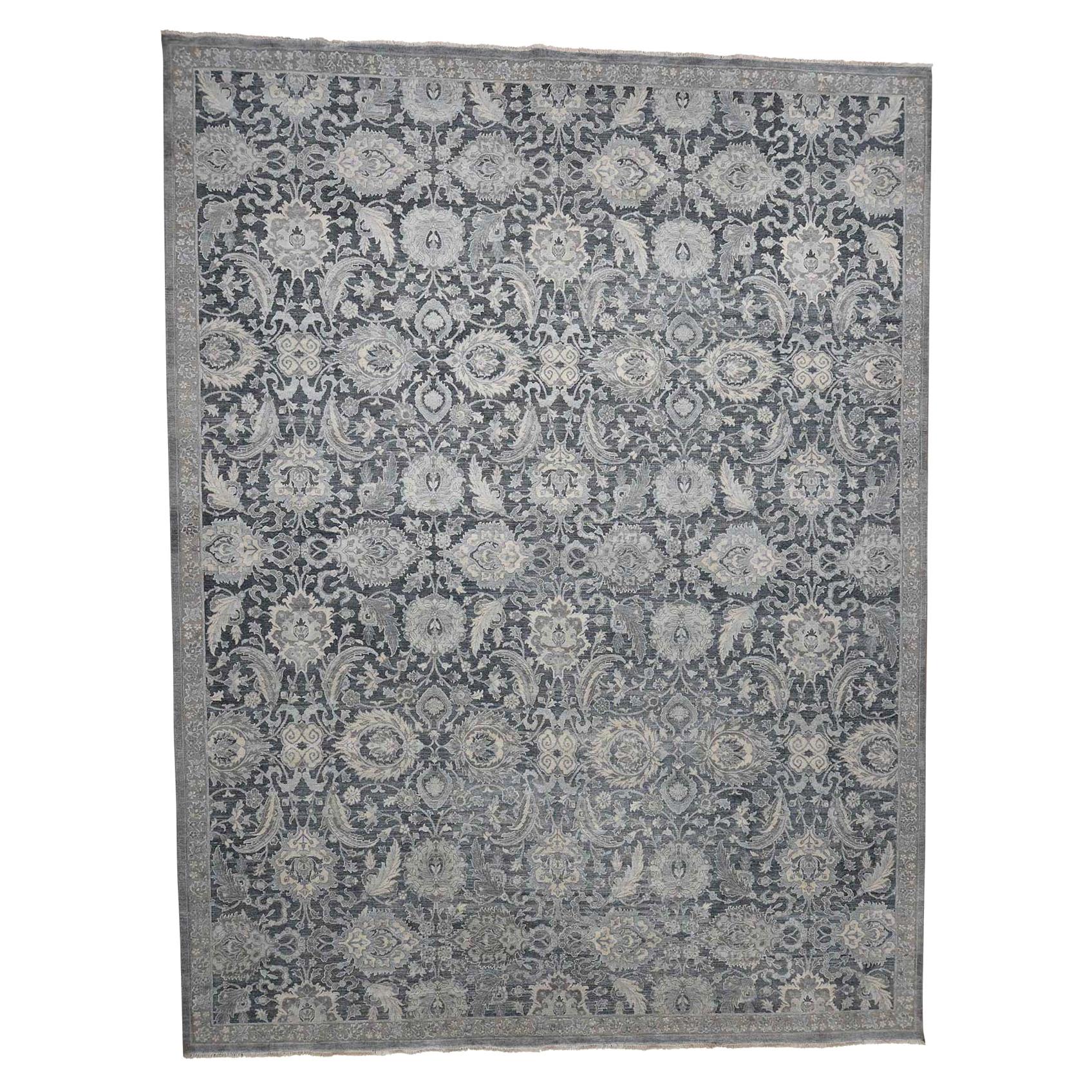 Hand-Knotted Oushak Influence Silk with Oxidized Wool Oriental Rug