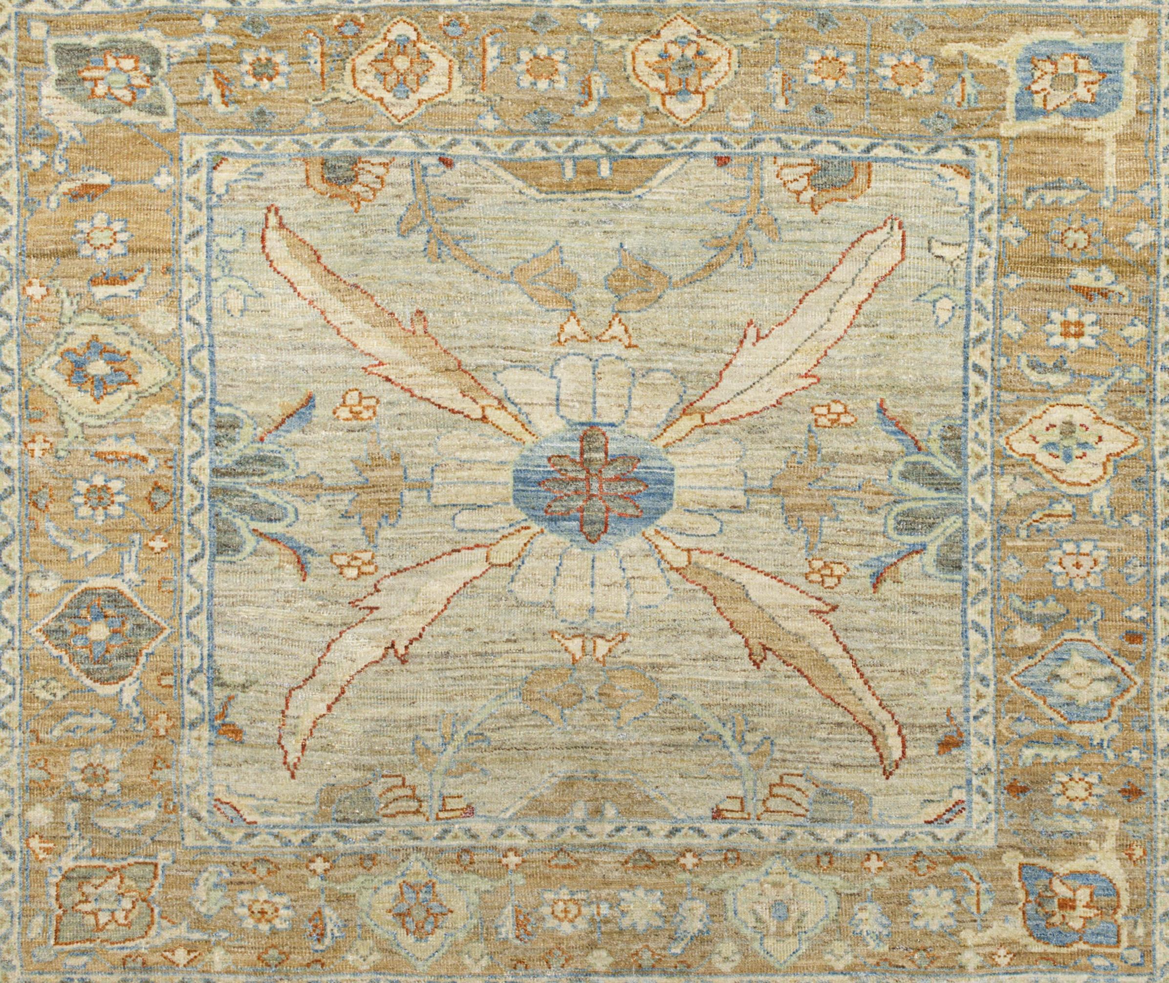 Handgeknüpfter Oushak-Teppich - Elfenbein, Beige und Blau im Zustand „Hervorragend“ im Angebot in Dallas, TX