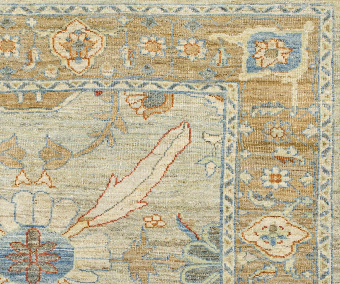 Handgeknüpfter Oushak-Teppich - Elfenbein, Beige und Blau (Wolle) im Angebot