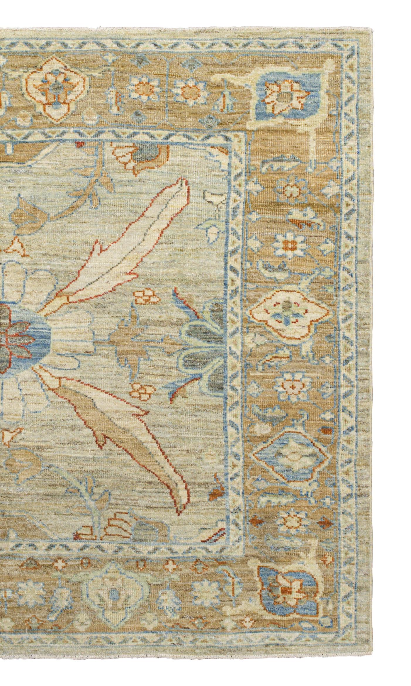 Handgeknüpfter Oushak-Teppich - Elfenbein, Beige und Blau im Angebot 1