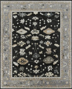 Handgeknüpfter Wollteppich im Oushak-Stil in Anthrazit, Grau und Elfenbein