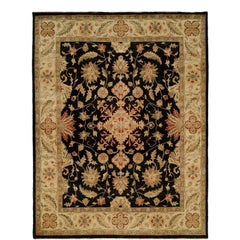 Hand-Knotted Oushak Wool Rug 8'9"x11'8" Black Ivory Floral Medallion