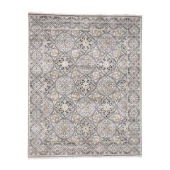 Hand Knotted Oxidized Wool and Silk Mughal Inspired Medallions Design