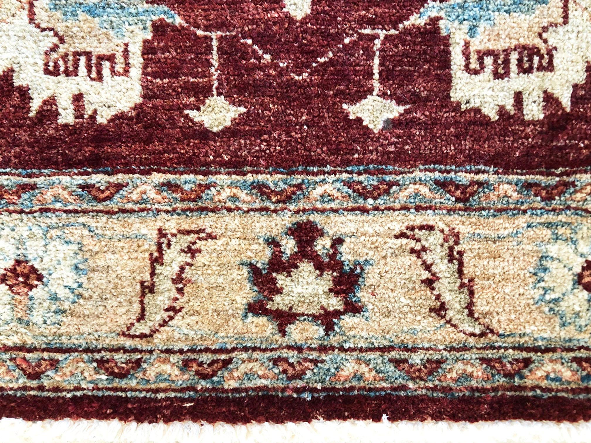 Hand Knotted Pakistan Peshawar All-Over Semi Floral Burgundy Runner Rug For Sale 5