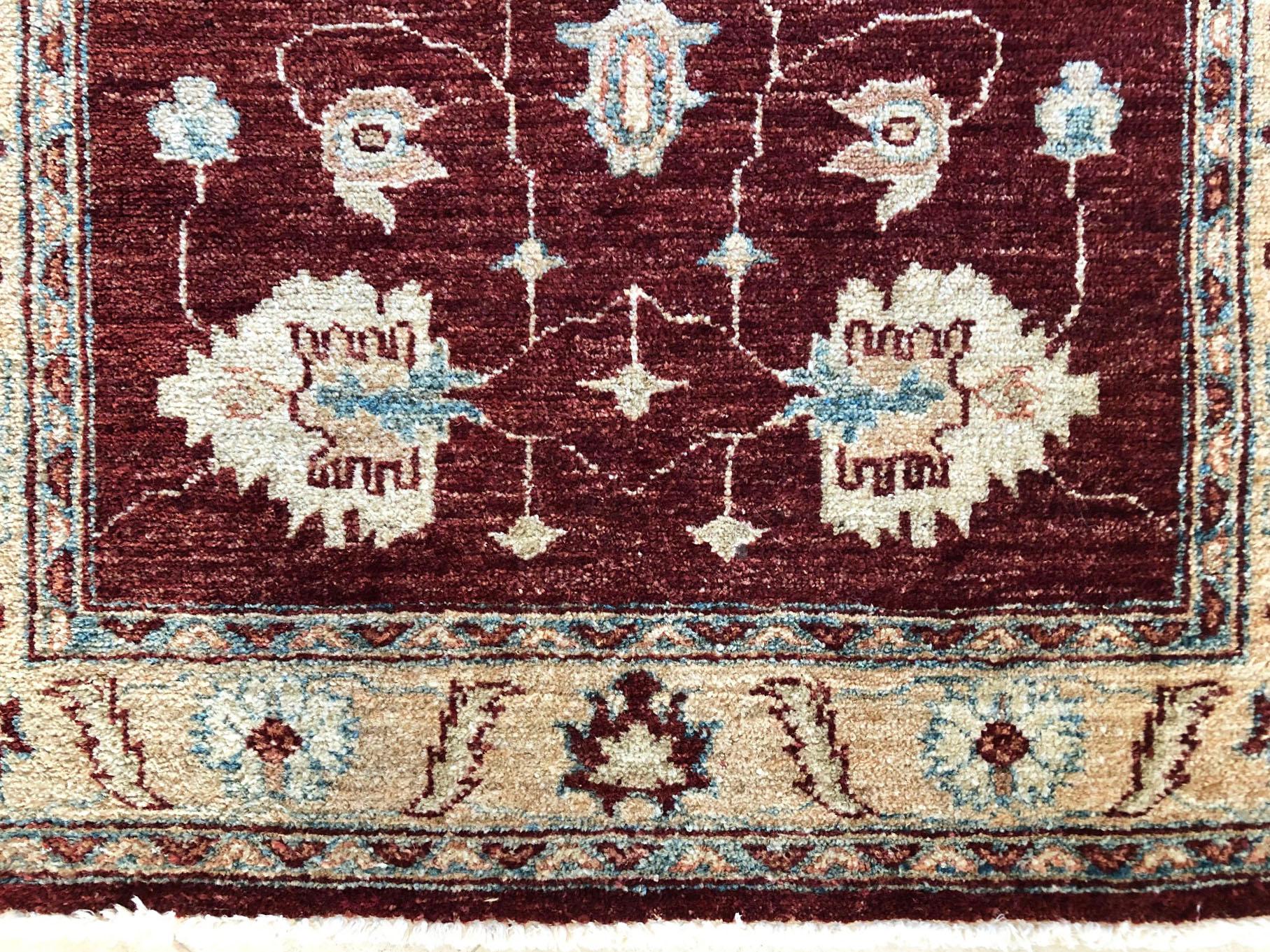 Hand Knotted Pakistan Peshawar All-Over Semi Floral Burgundy Runner Rug For Sale 6