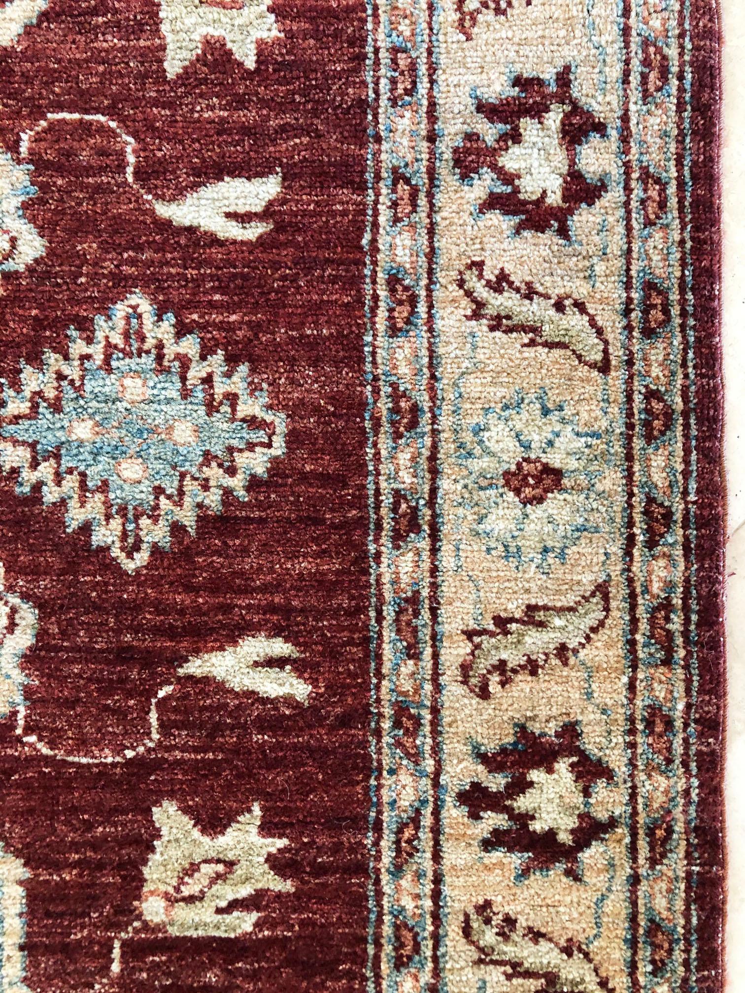 Hand Knotted Pakistan Peshawar All-Over Semi Floral Burgundy Runner Rug For Sale 8