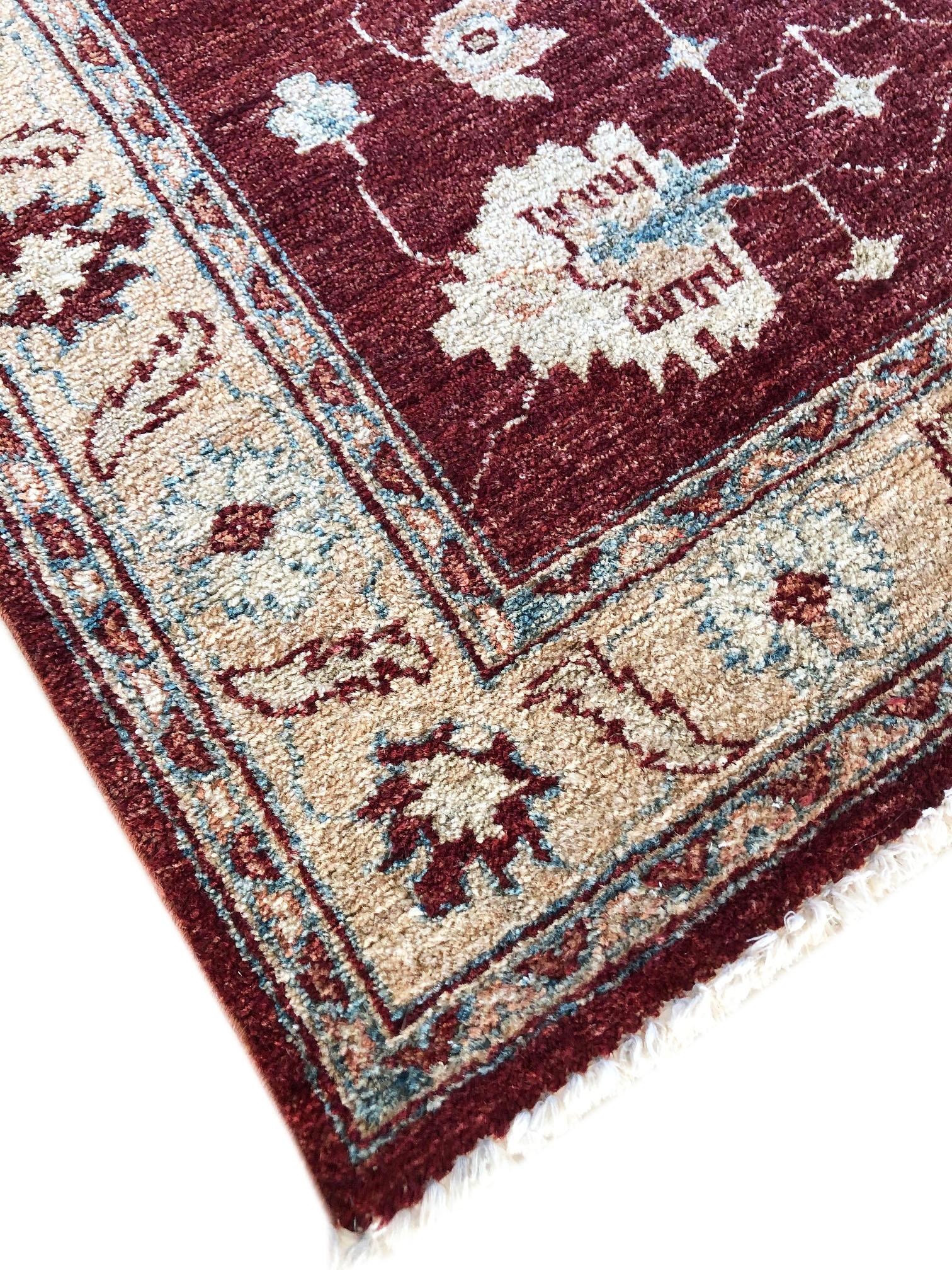 Hand Knotted Pakistan Peshawar All-Over Semi Floral Burgundy Runner Rug For Sale 9