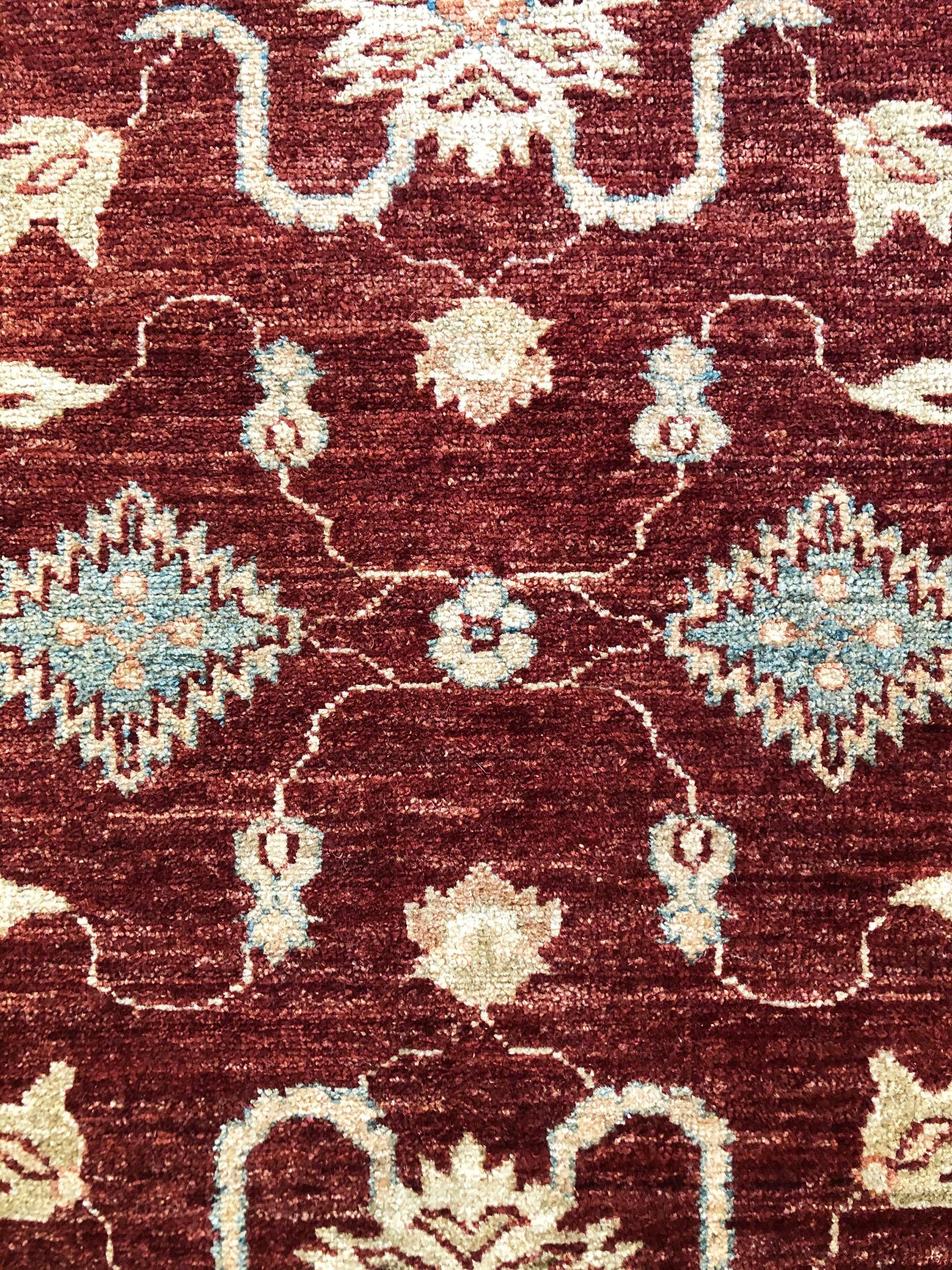 Hand-Knotted Hand Knotted Pakistan Peshawar All-Over Semi Floral Burgundy Runner Rug For Sale