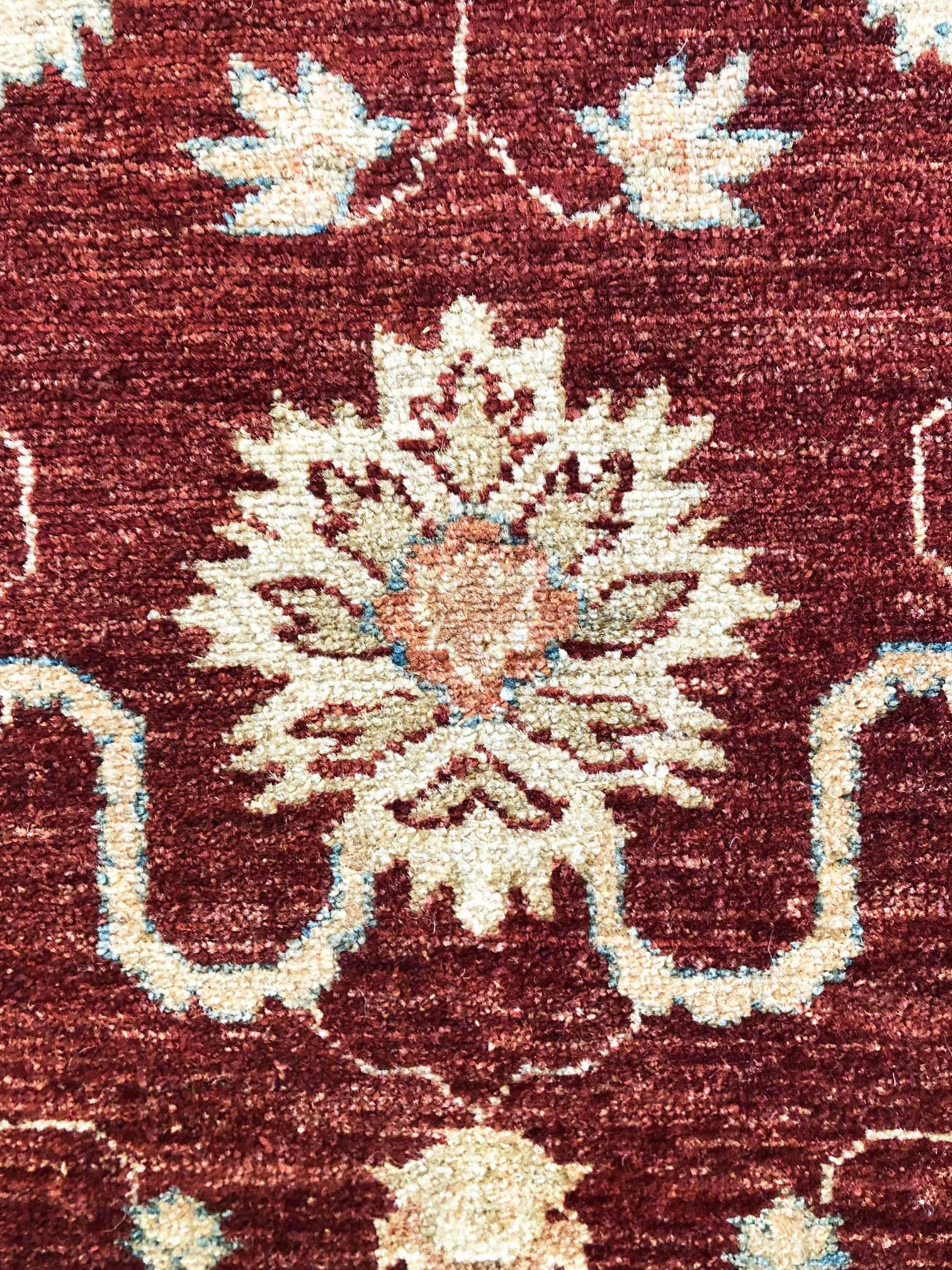 Hand Knotted Pakistan Peshawar All-Over Semi Floral Burgundy Runner Rug In Good Condition For Sale In San Diego, CA