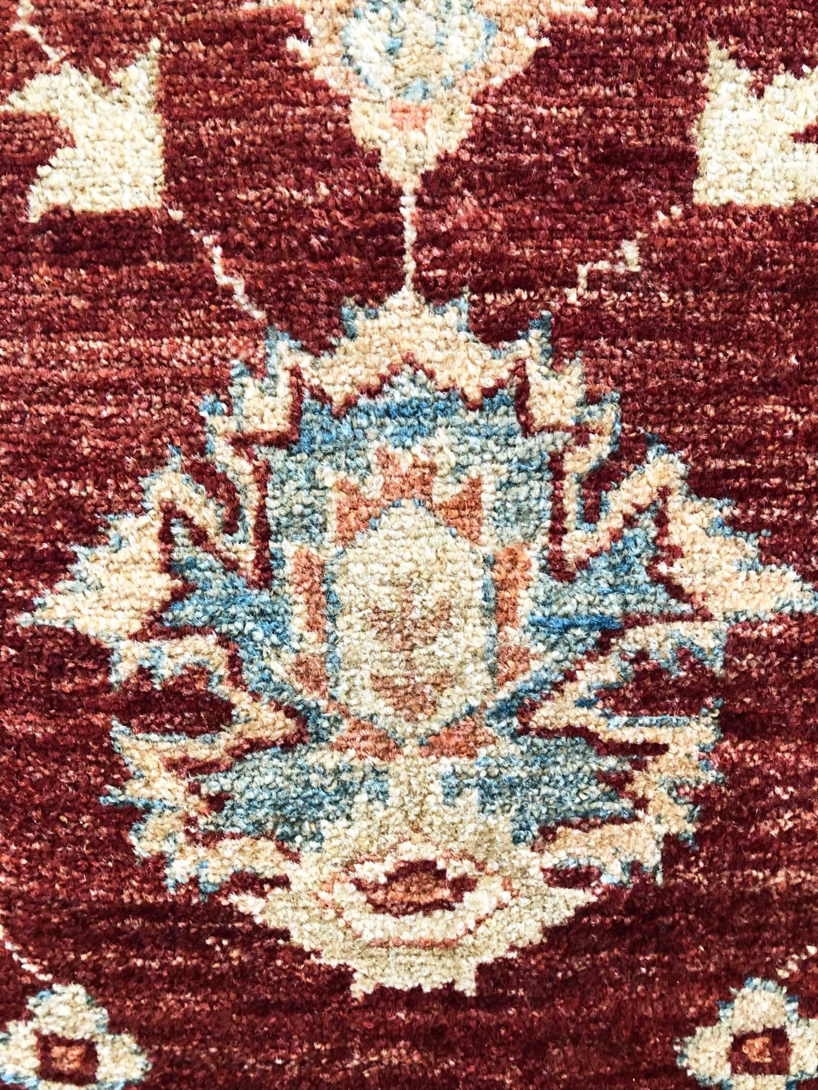 Contemporary Hand Knotted Pakistan Peshawar All-Over Semi Floral Burgundy Runner Rug For Sale