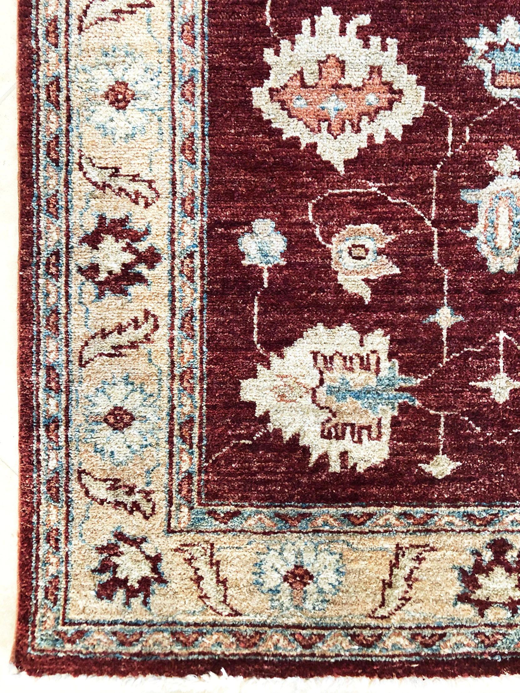 Hand Knotted Pakistan Peshawar All-Over Semi Floral Burgundy Runner Rug For Sale 2