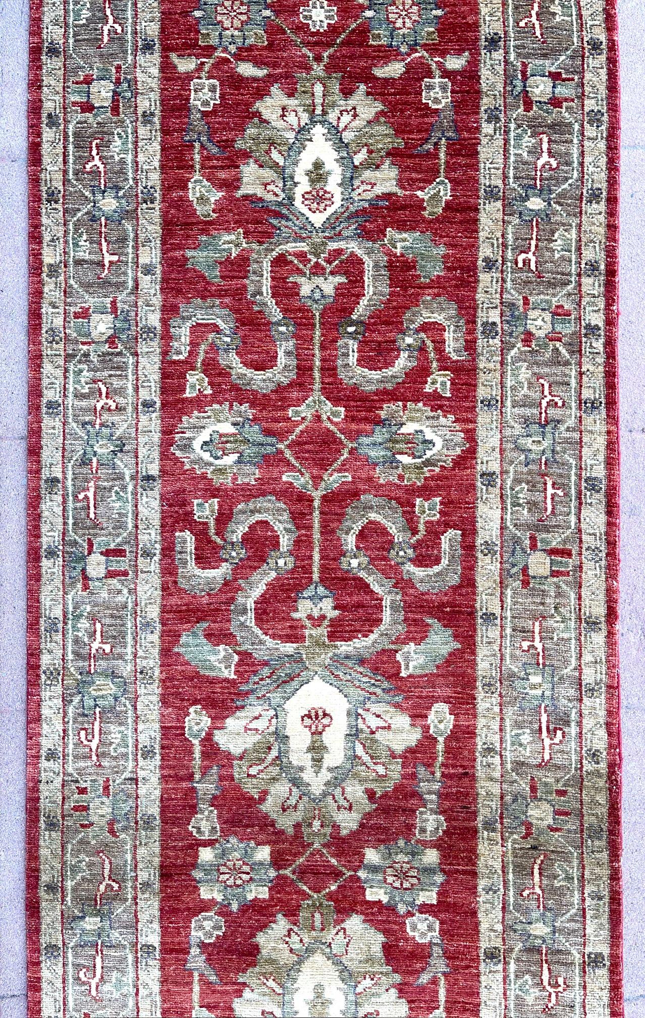 Contemporary Hand Knotted Pakistan Peshawar All Over Semi Floral Runner Rug For Sale