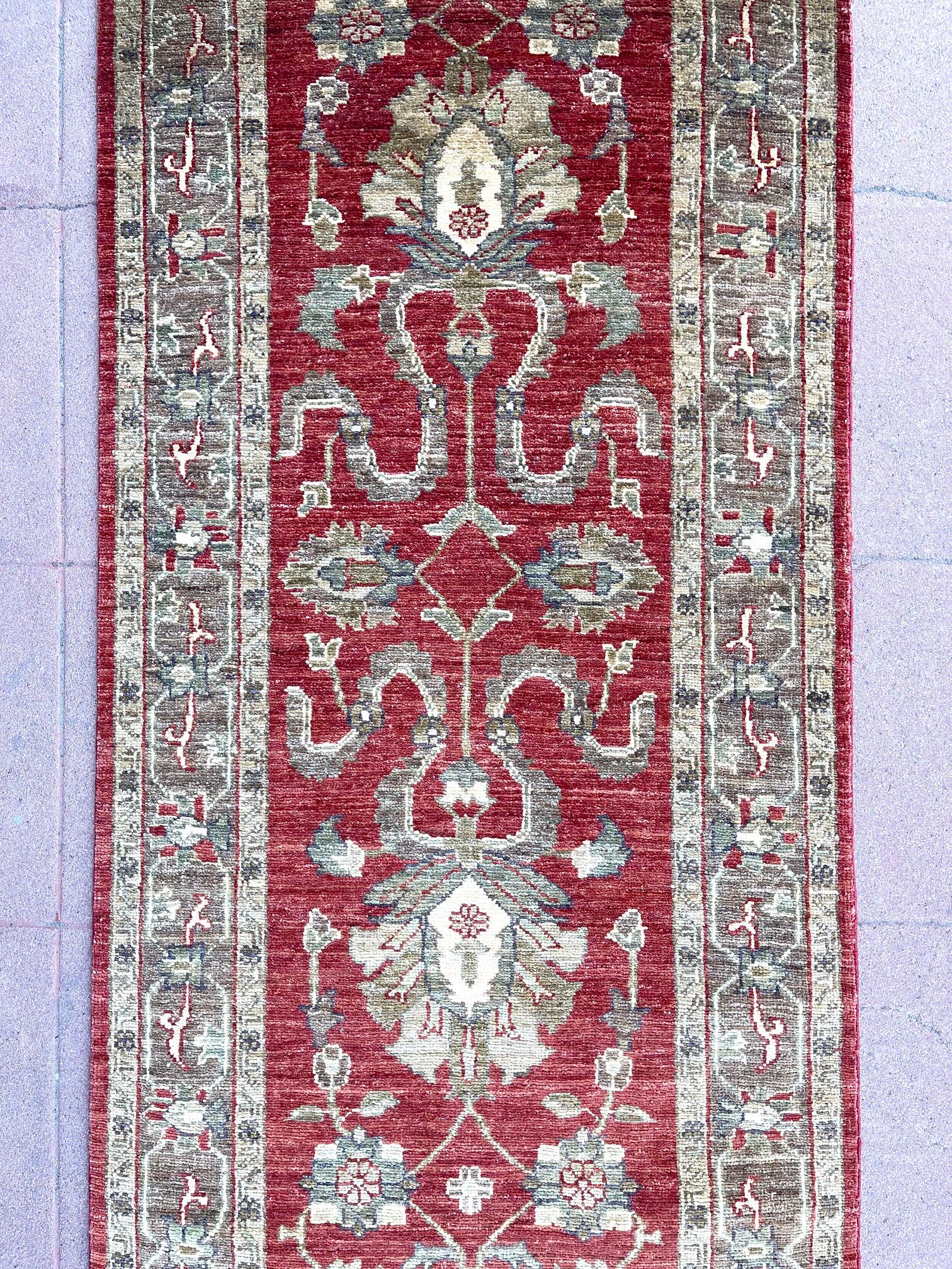 Wool Hand Knotted Pakistan Peshawar All Over Semi Floral Runner Rug For Sale