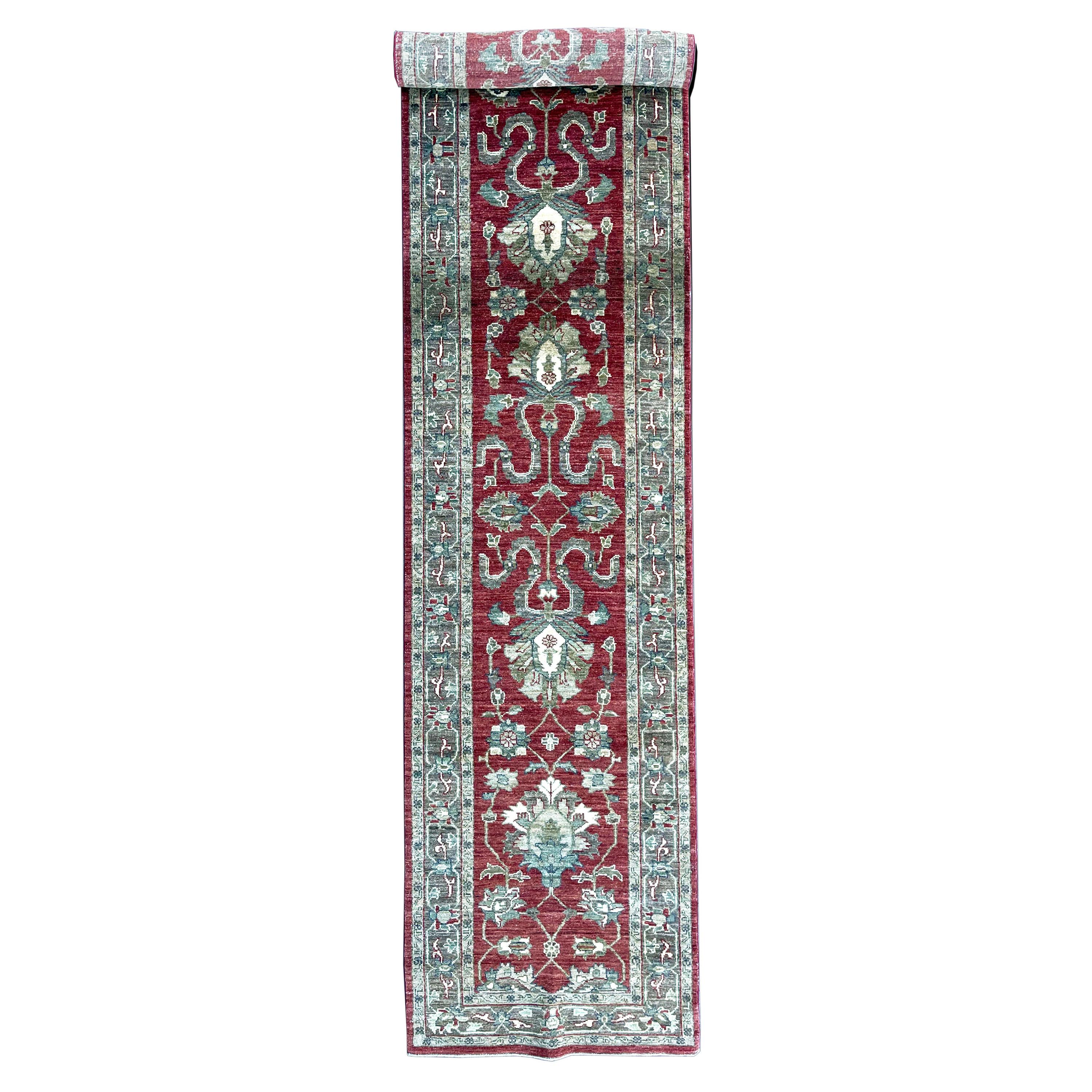 Hand Knotted Pakistan Peshawar All Over Semi Floral Runner Rug