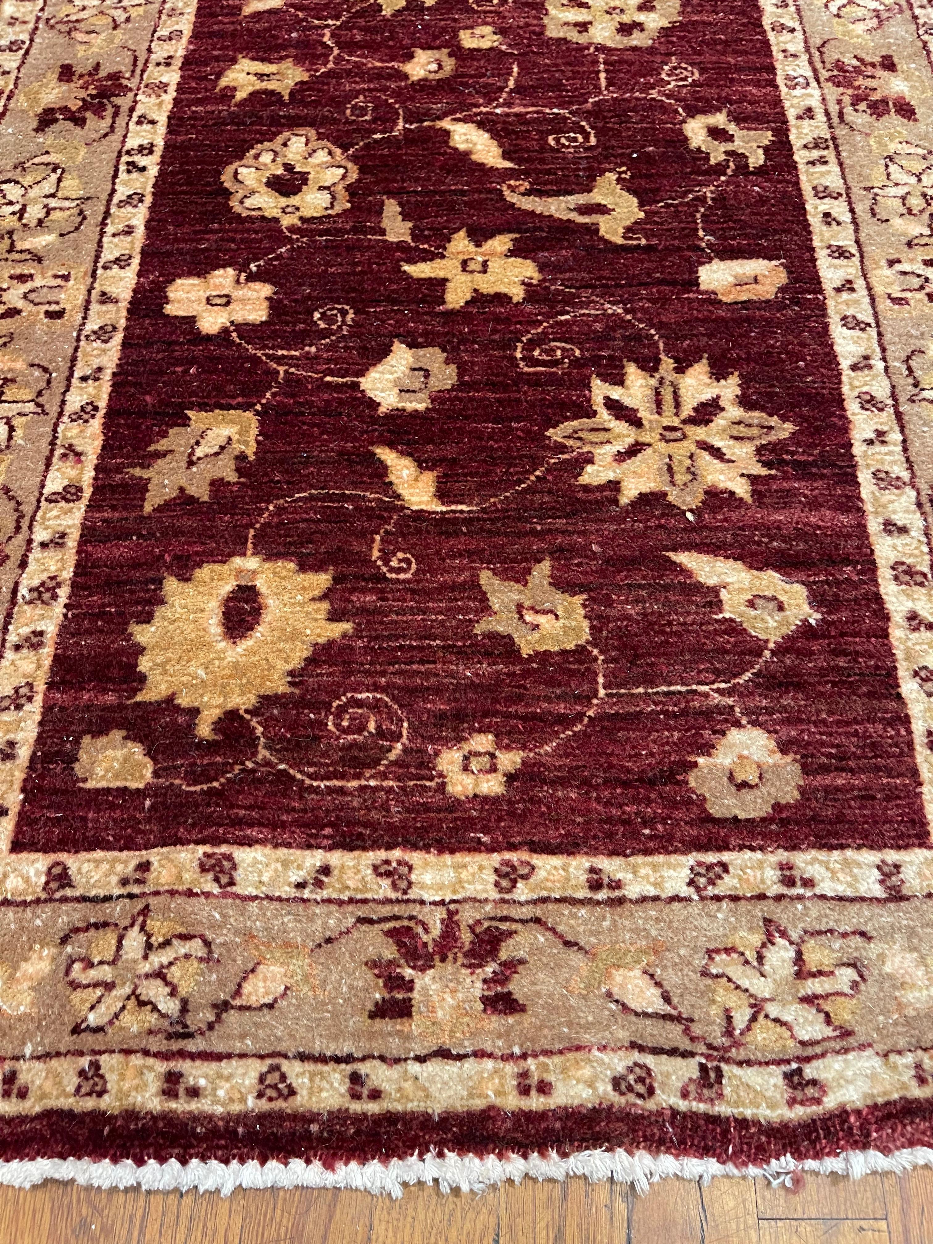 Pakistani Hand Knotted Pakistan Semi Floral Burgundy Rug For Sale