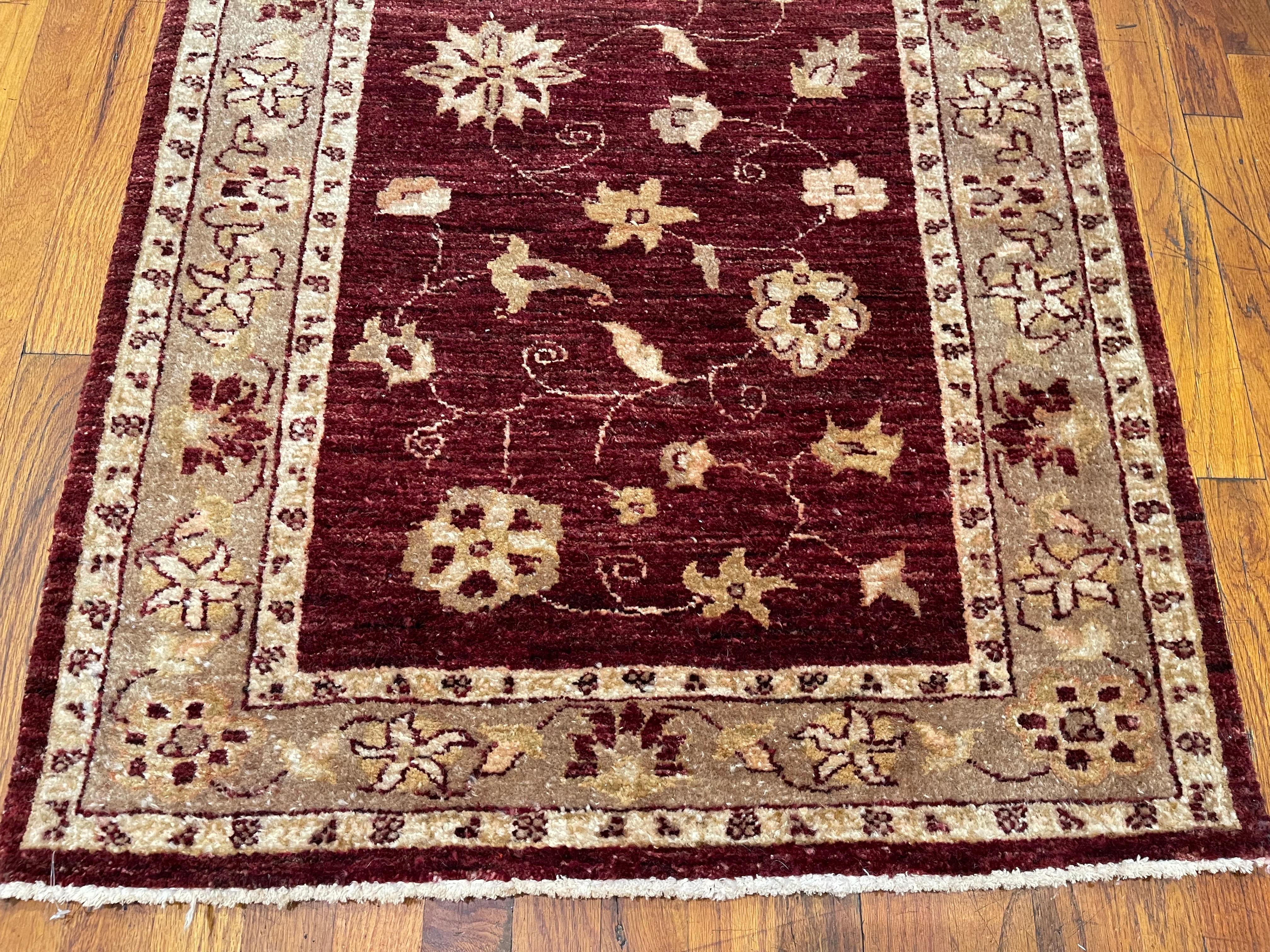 Hand-Knotted Hand Knotted Pakistan Semi Floral Burgundy Rug For Sale