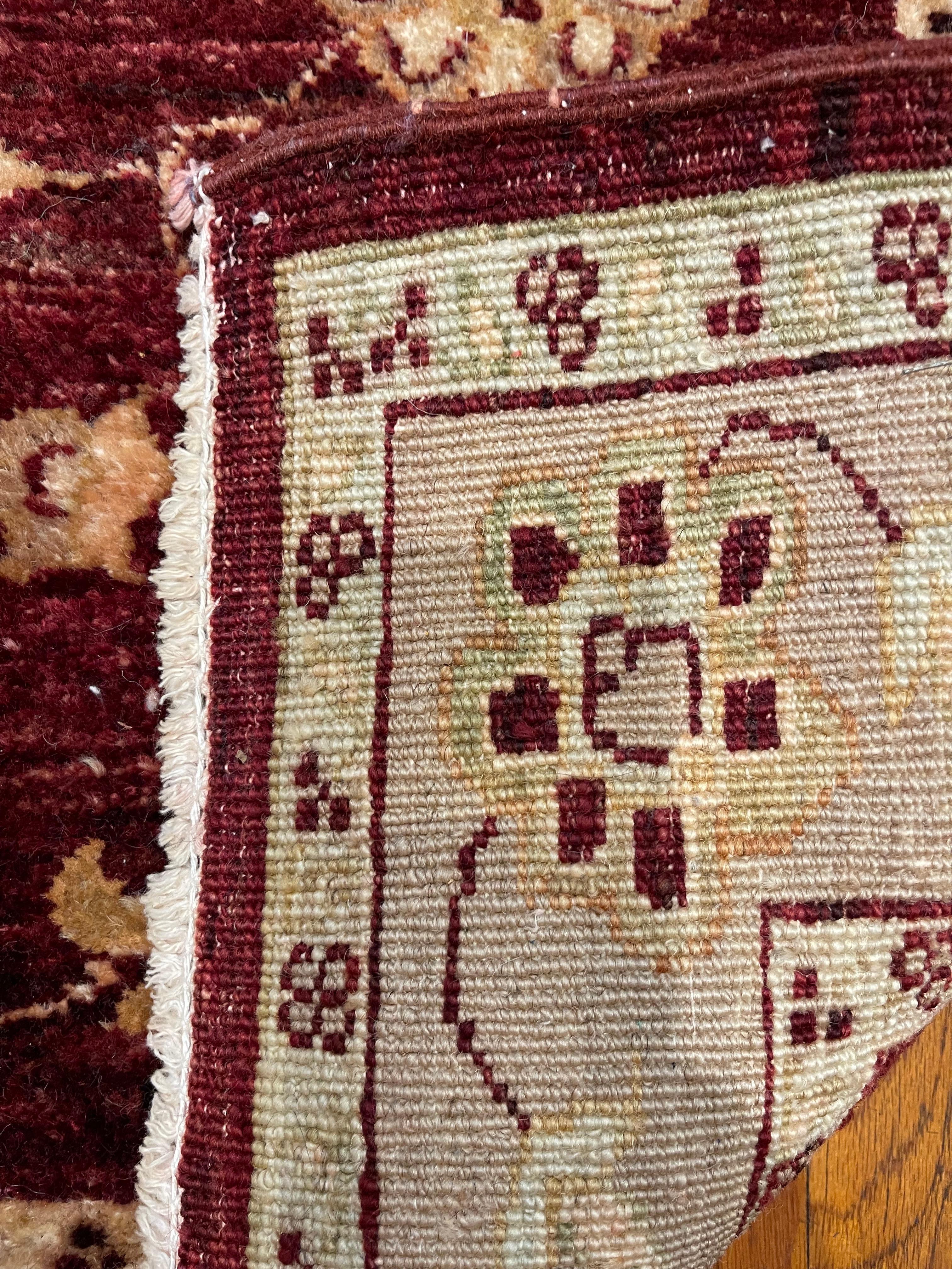 Hand Knotted Pakistan Semi Floral Burgundy Rug In Good Condition For Sale In San Diego, CA
