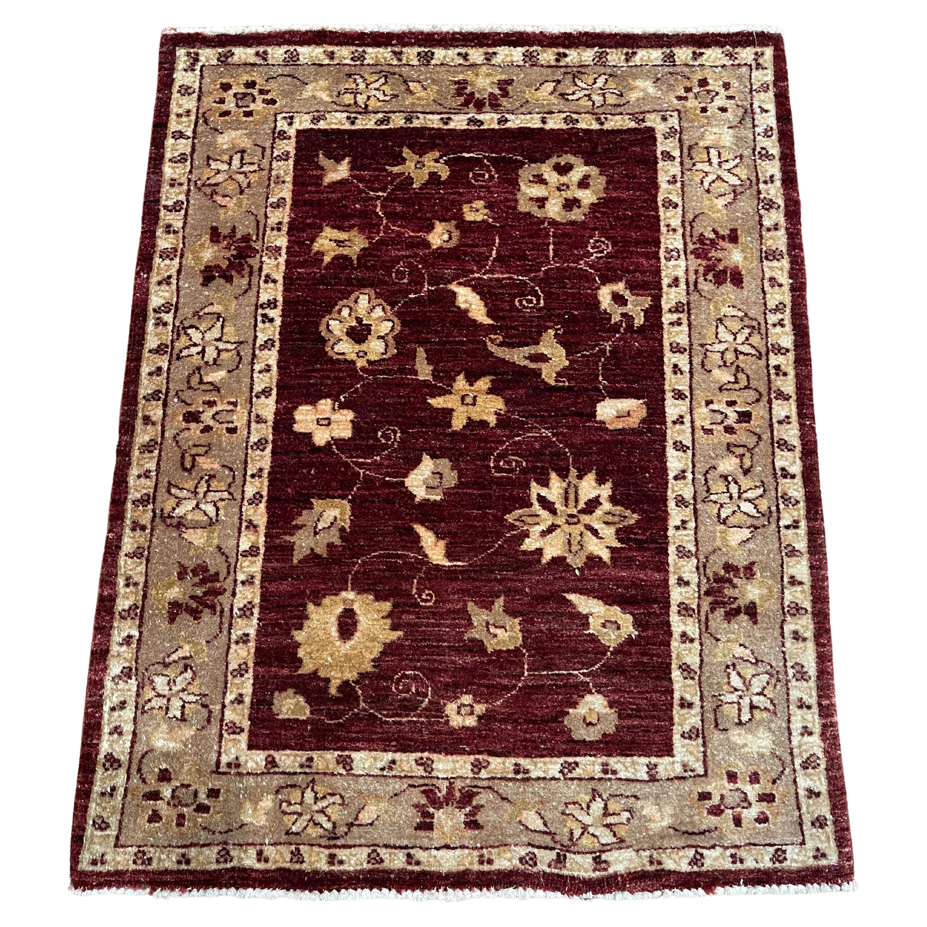 Hand Knotted Pakistan Semi Floral Burgundy Rug For Sale