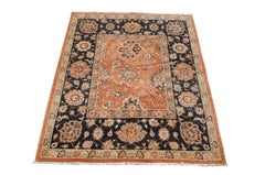 Hand Knotted Pakistani Peshawar Orange & Beige Floral Wool Area Rug 8' x 10'
