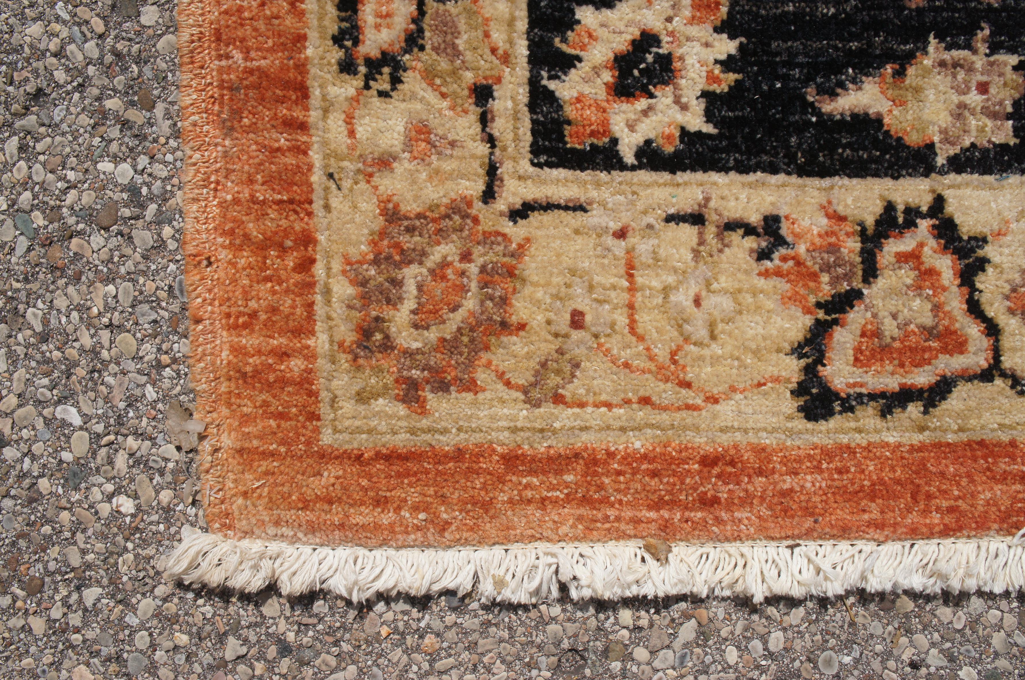 Hand Knotted Pakistani Peshawar Orange & Beige Floral Wool Area Rug 8' x 10' In Good Condition For Sale In Dayton, OH