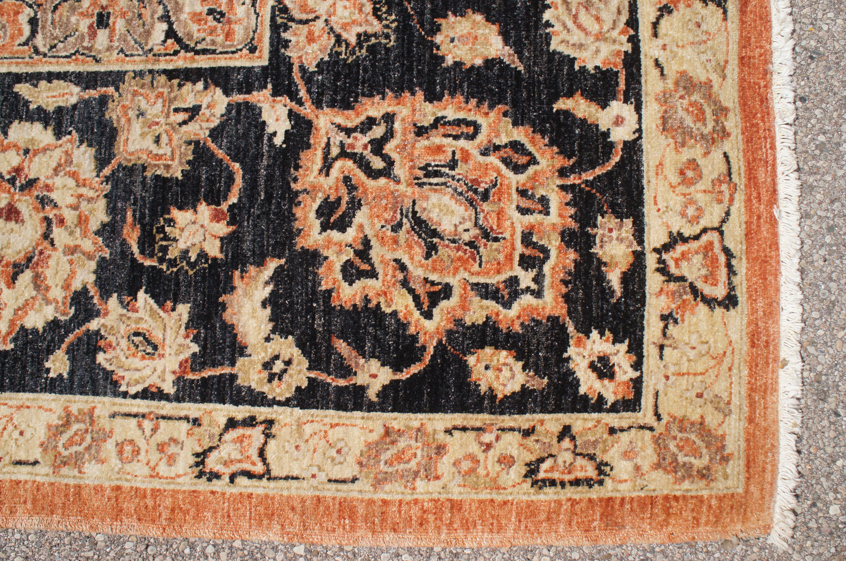 20th Century Hand Knotted Pakistani Peshawar Orange & Beige Floral Wool Area Rug 8' x 10' For Sale