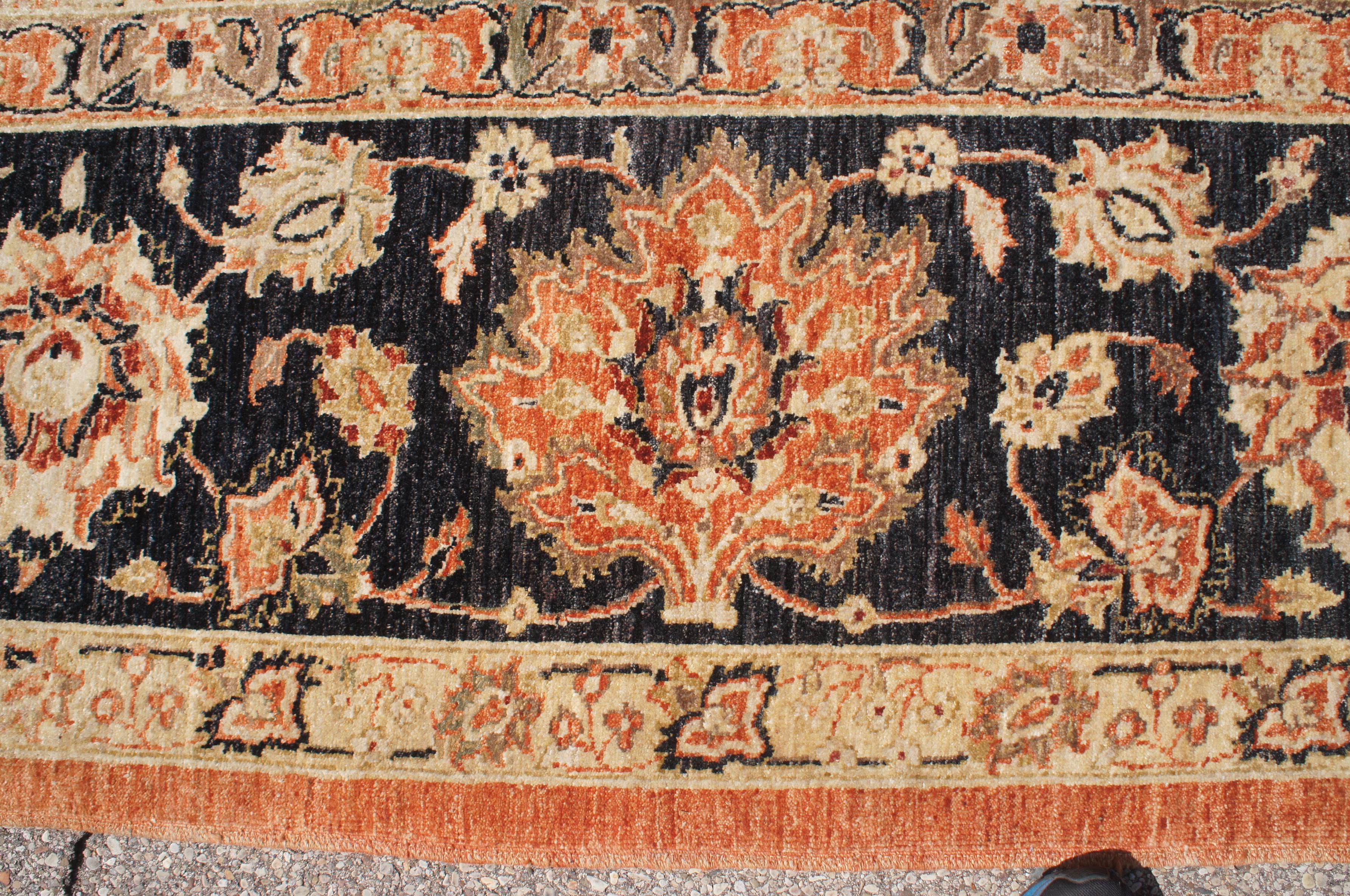 Hand Knotted Pakistani Peshawar Orange & Beige Floral Wool Area Rug 8' x 10' For Sale 1