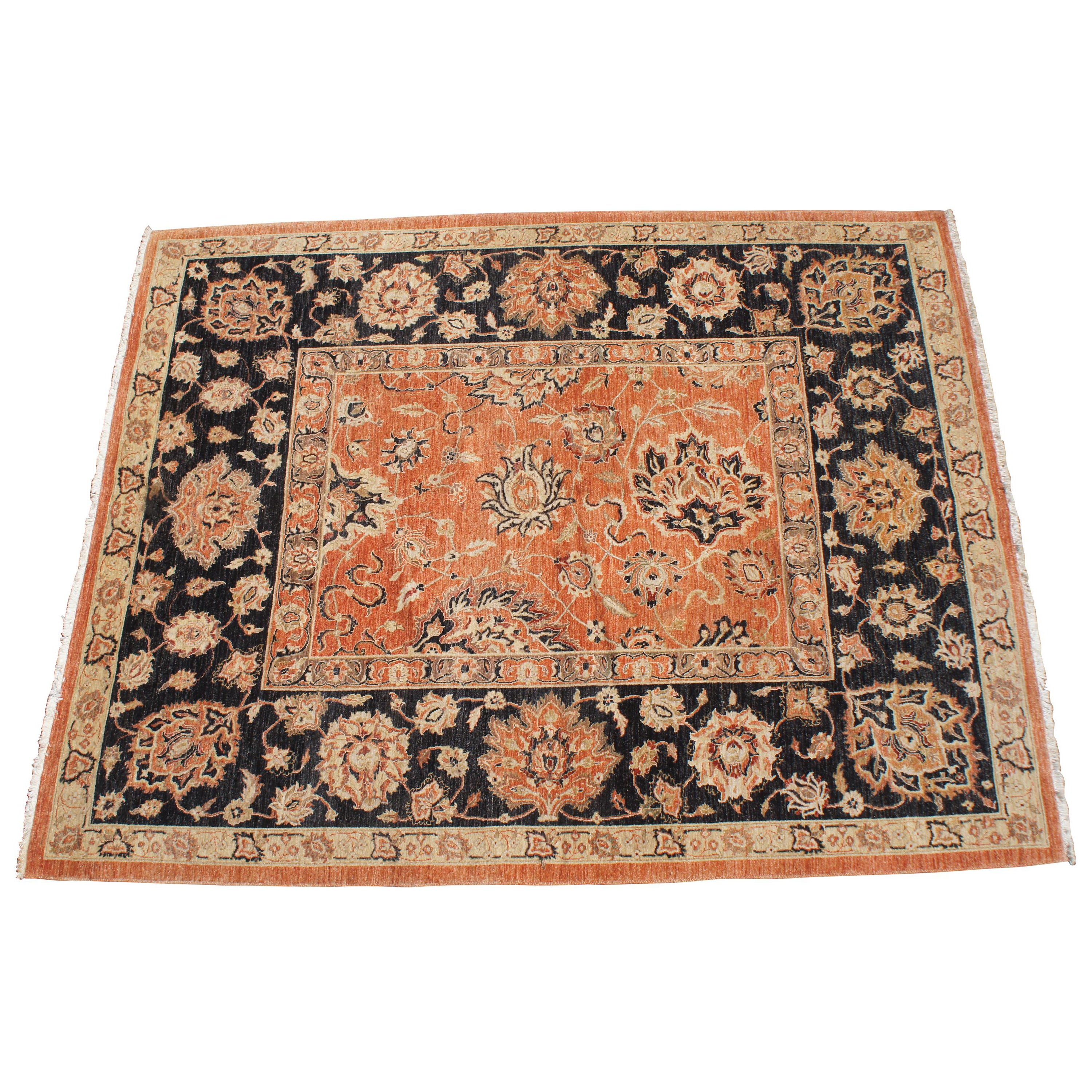 Tapis pakistanais Peshawar orange et beige à fleurs noué à la main 8' x 10' en vente