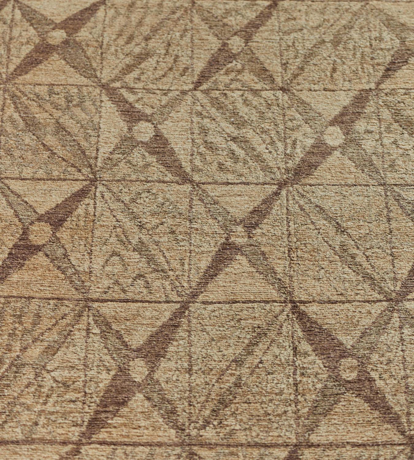 Contemporary Hand-Knotted Patterned All-Natural Hemp Rug For Sale
