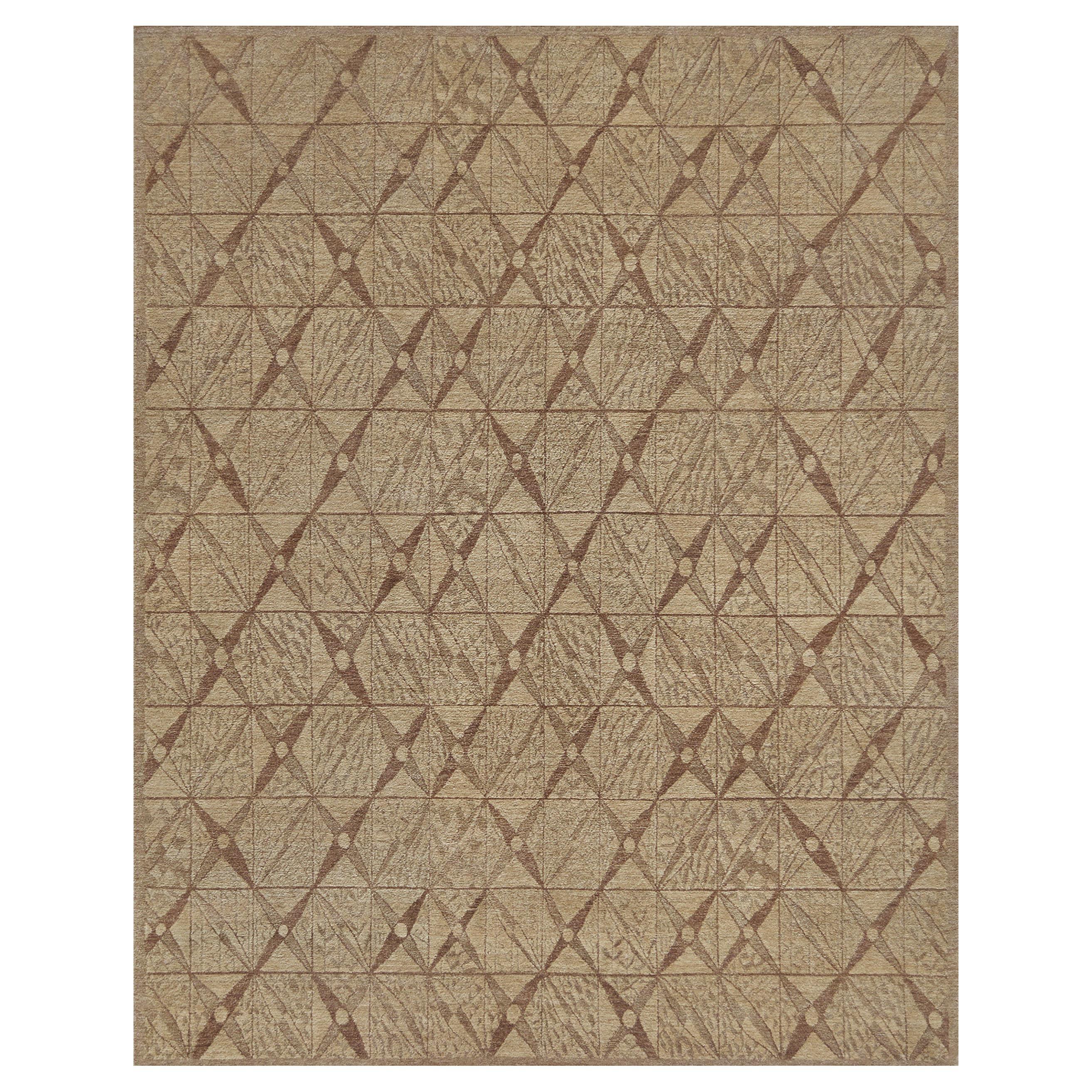 Hand-Knotted Patterned All-Natural Hemp Rug For Sale