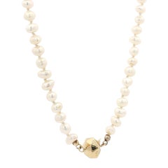 Hand-Knotted Pearl Necklace with Vintage 14K Gold Clasp, 16 Inches