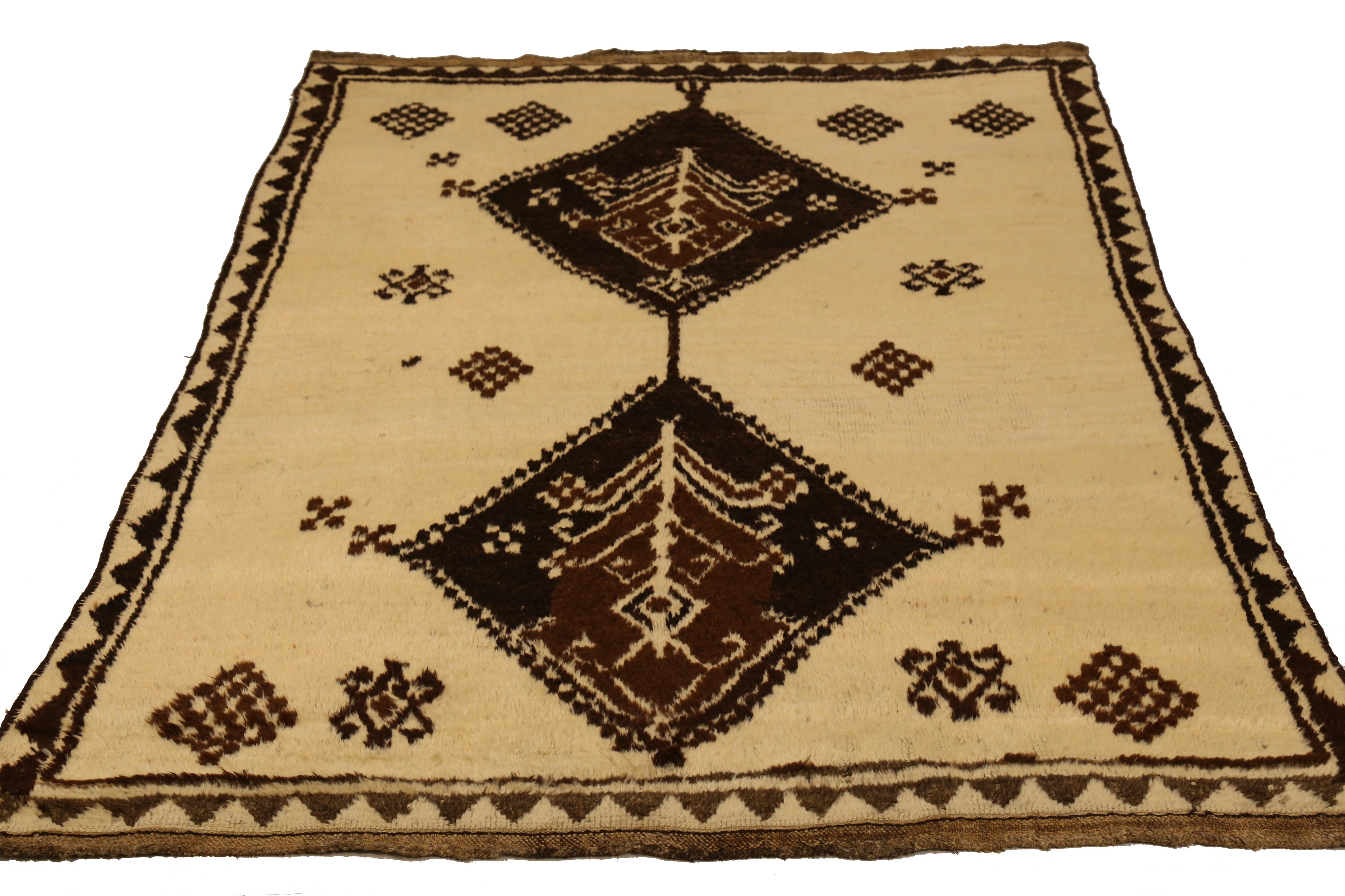 Revised:

This stunning hand-knotted Persian accent rug is a true work of art, crafted from fine wool and all-natural vegetable dyes that are safe for both people and pets. Featuring simple yet elegant geometric patterns in rich brown hues set