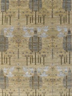 Hand-Knotted Persian Beige, Blue, Brown Wool Carpet, Pictorial Folk Art, 4x6