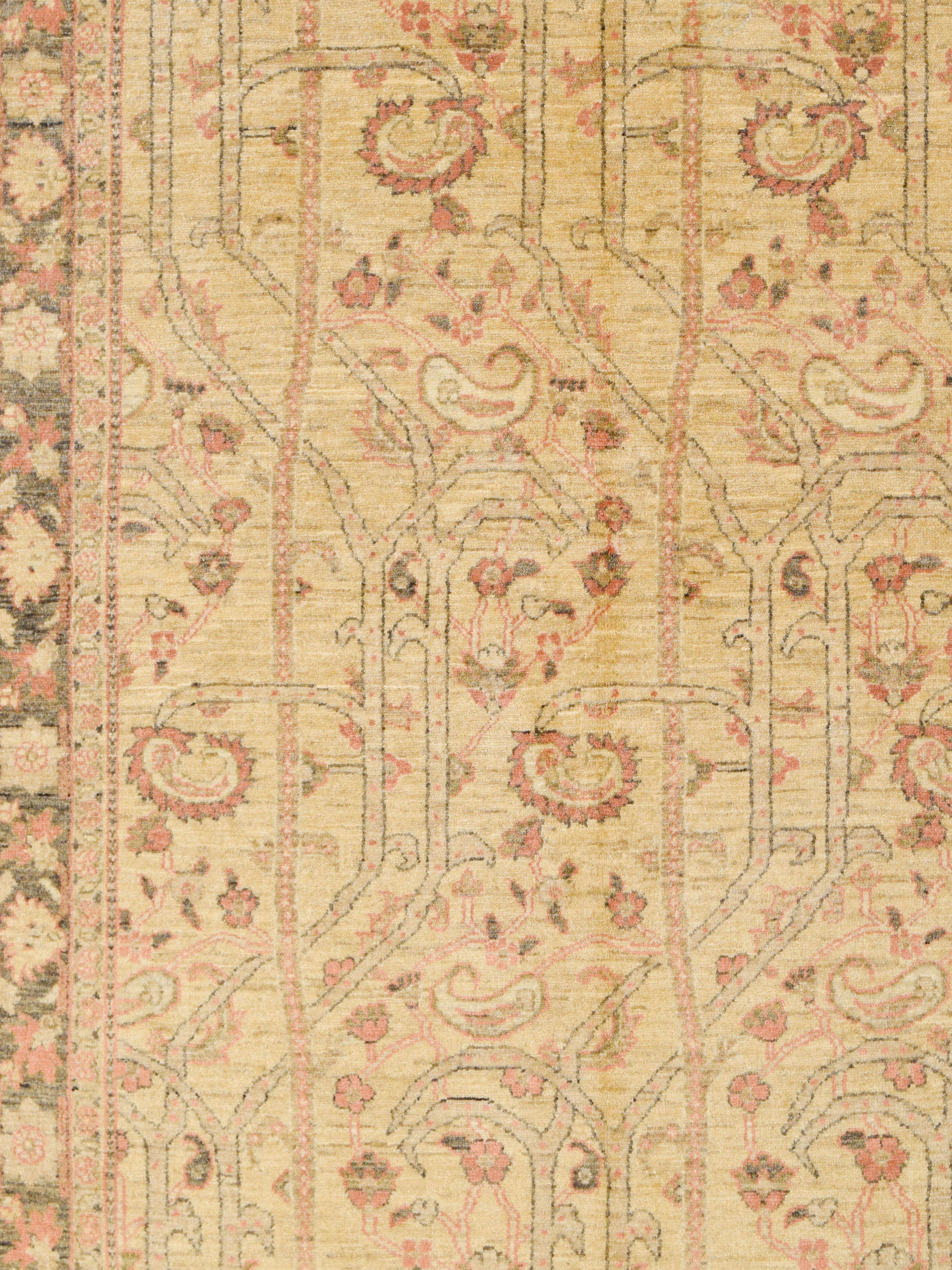 Handgeknüpfter persischer Blumenteppich in Braun, Orange, Grün und Creme Wolle, 4' x 6' im Angebot 2