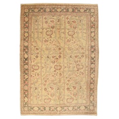Alfombra Persa Floral Anudada a Mano en Lana Marrón, Naranja, Verde y Crema, 4' x 6'