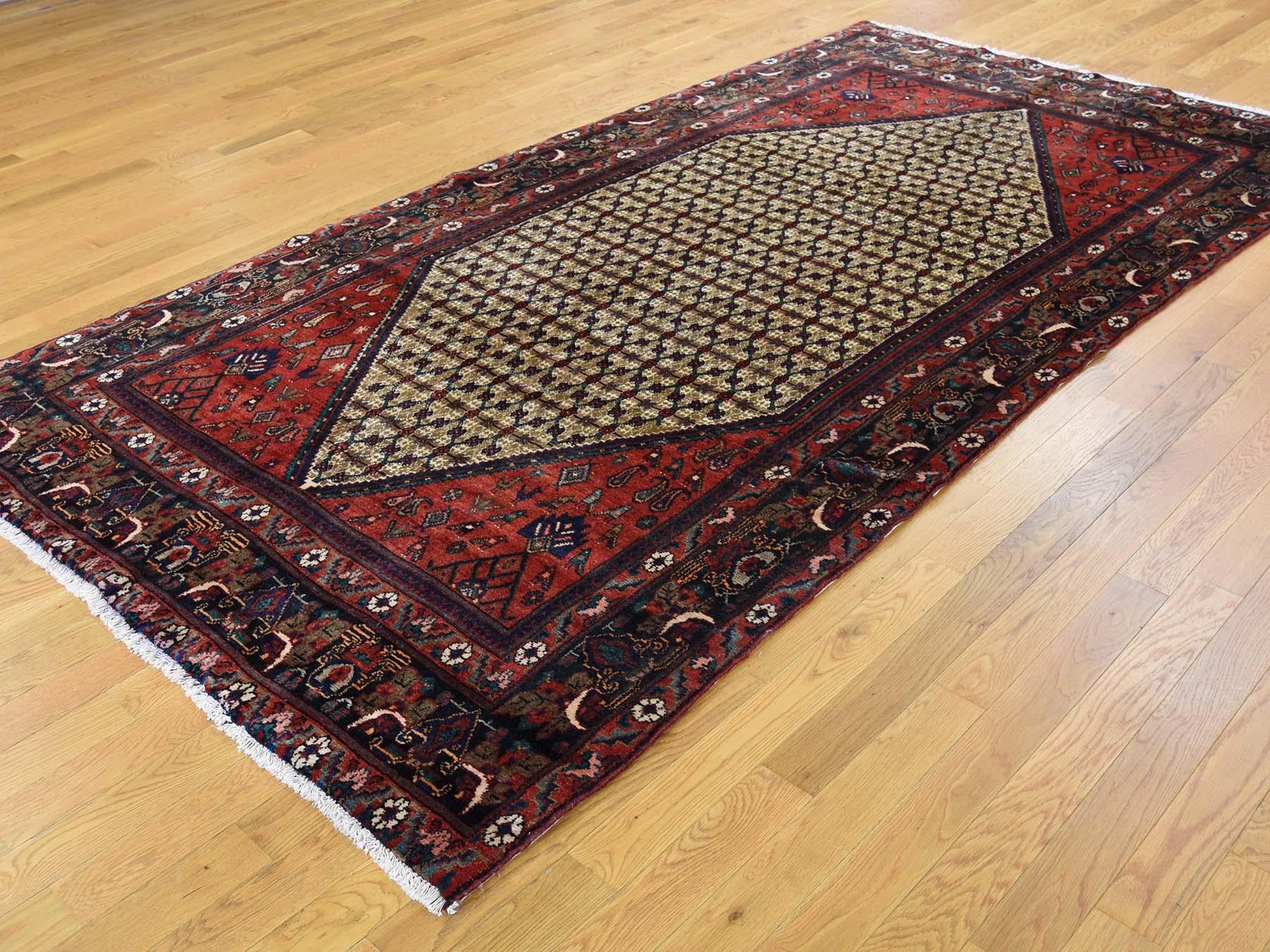 Medieval Hand Knotted Persian Hamadan Camel Hair Wide Runner Rug