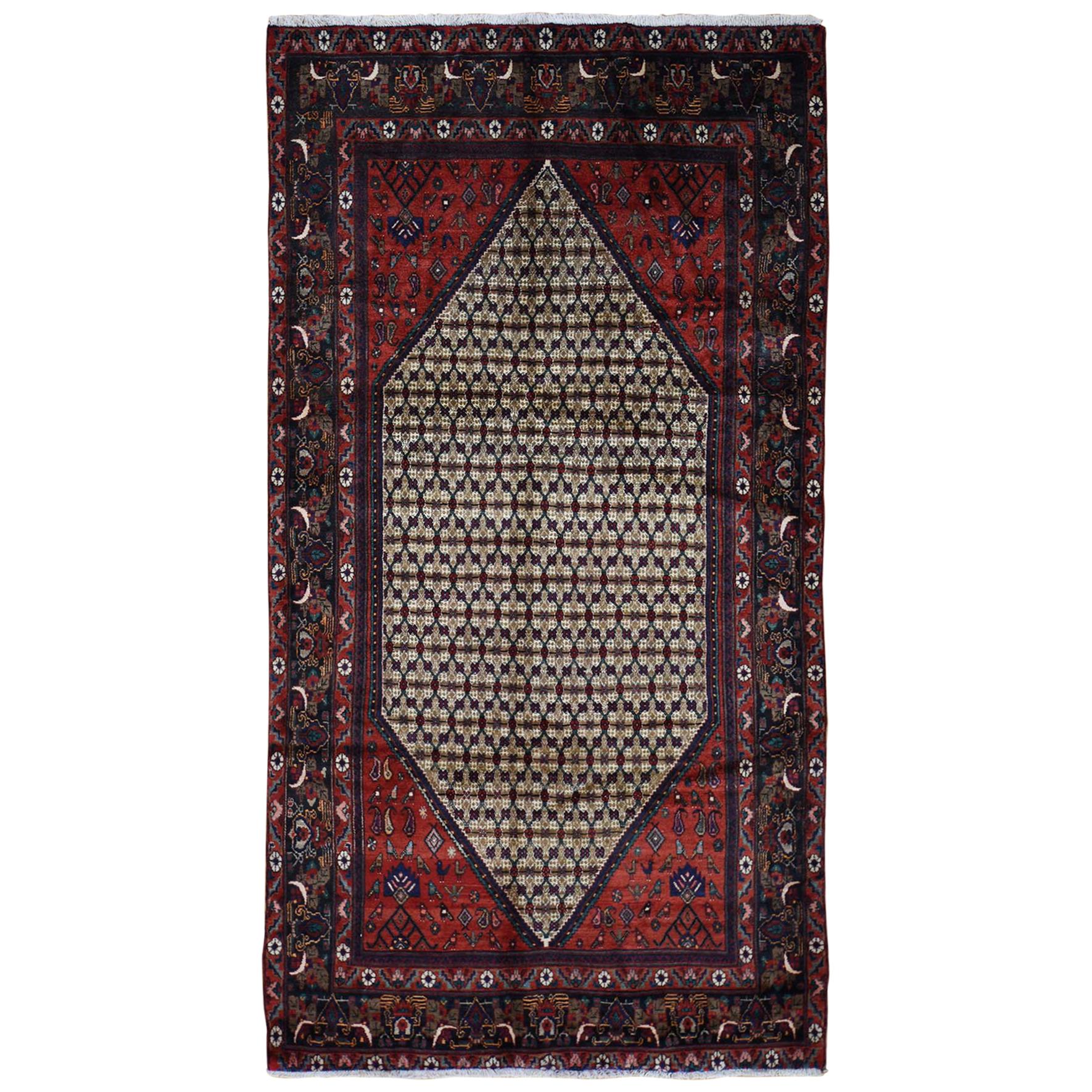 Hand Knotted Persian Hamadan Camel Hair Wide Runner Rug