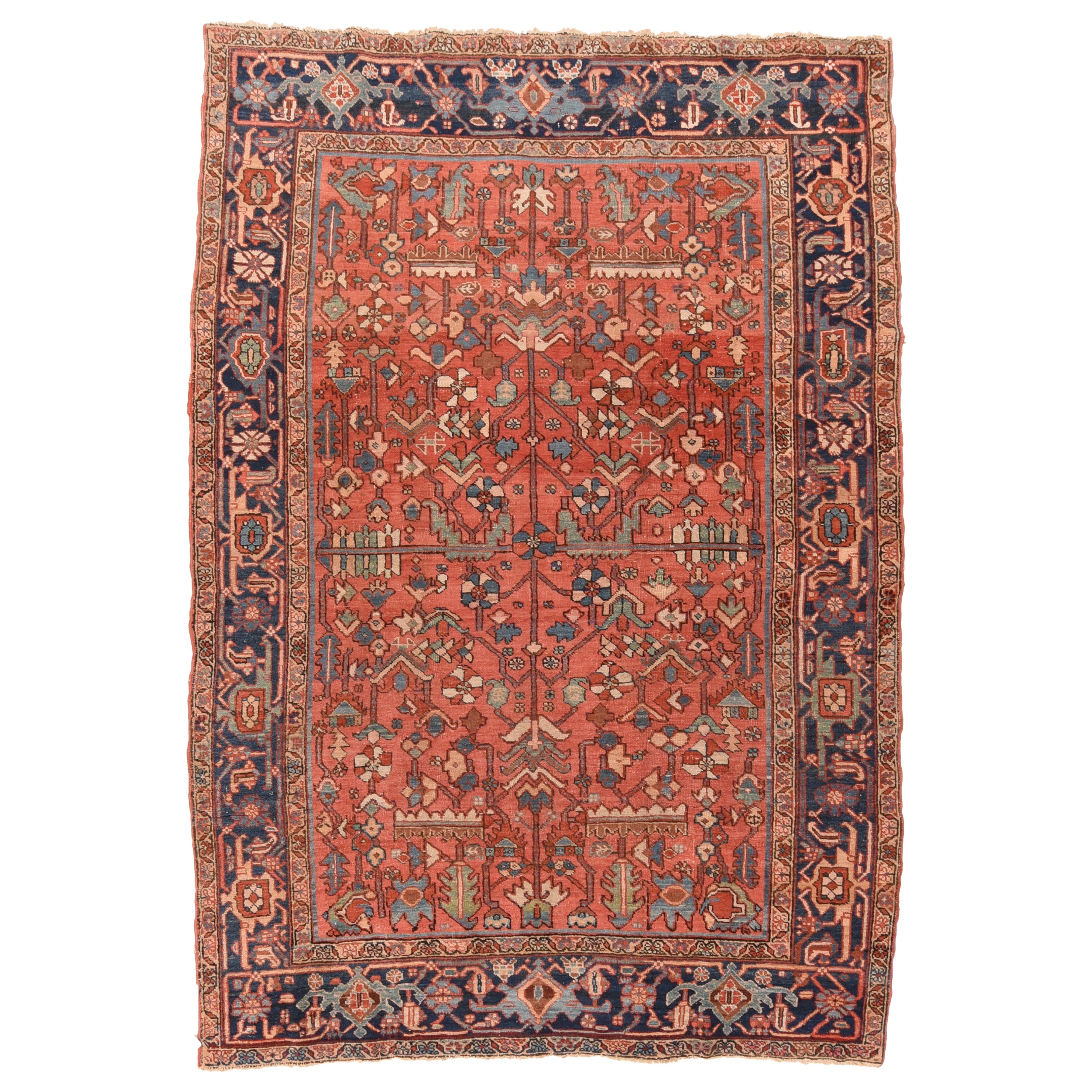 Antique HandKnotted Wool Blue Persian Heriz Rug For Sale at 1stDibs
