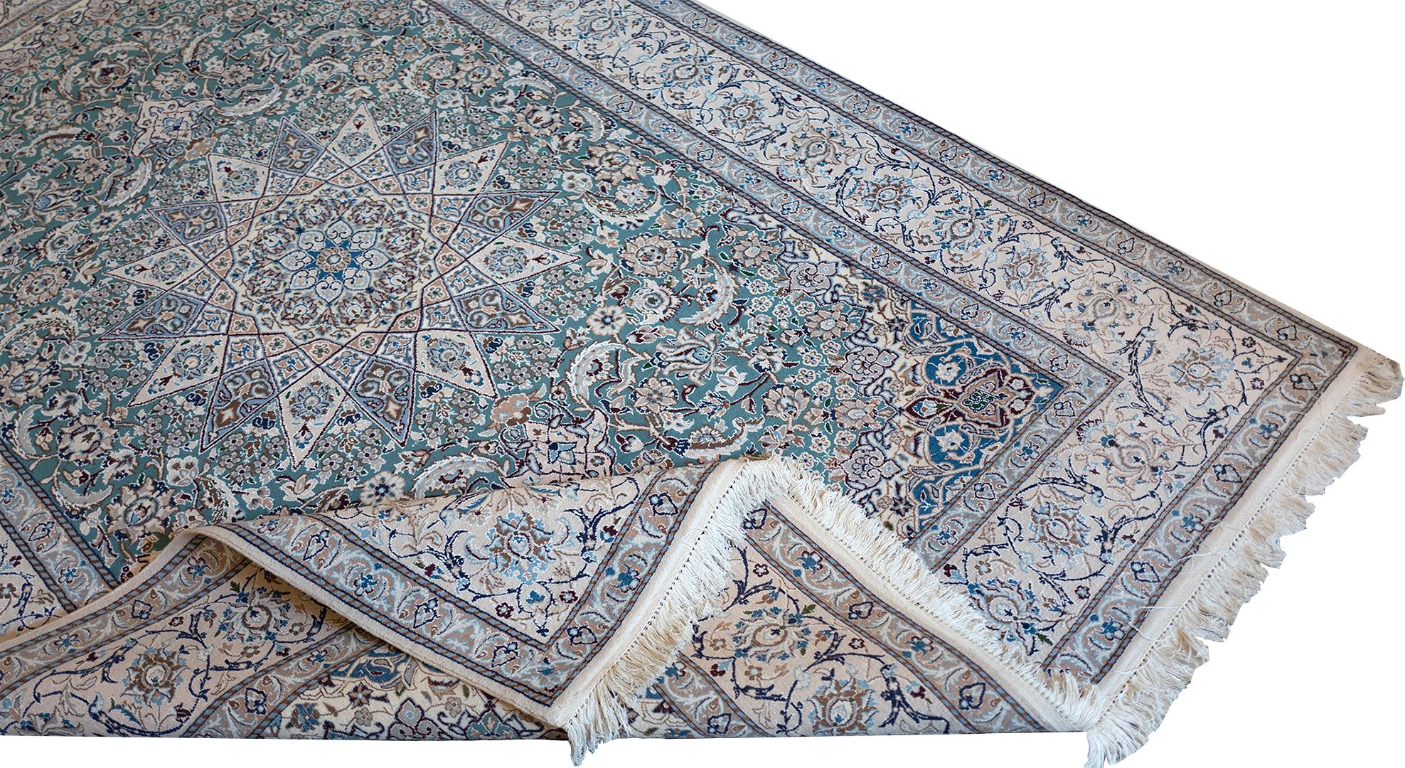 Hand-Knotted Hand Knotted Persian Nain Silk Rug