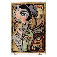 Hand-Knotted Persian Rug, Abstract Figural Earth Tone Artistic Design, 4x6