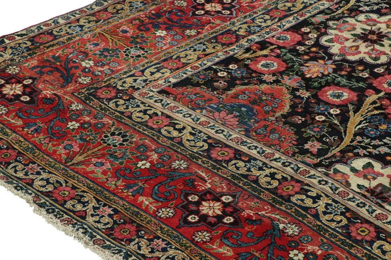 Antique Persian Rug in Black with Red Floral Patterns - by Rug and ...