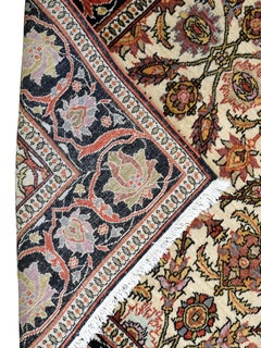 Hand-Knotted Persian Rug with Floral Medallions in Cream, Rust, Black, 5' x 7