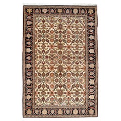 Hand-Knotted Persian Rug with Floral Medallions in Cream, Rust, Black, 5
 x 7