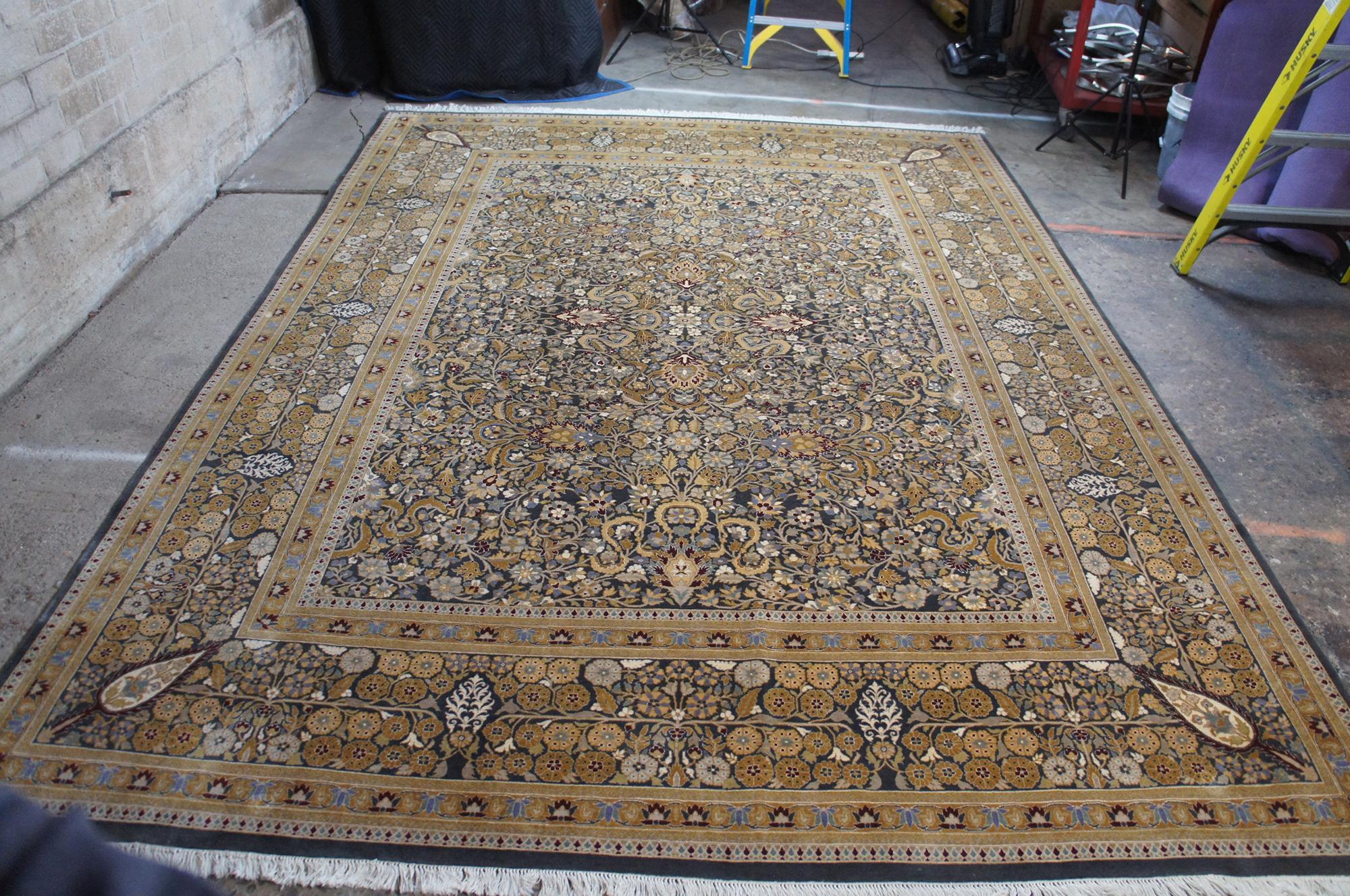 Indian Jaipur Hand Knotted Floral All Over Silk & Wool Area Rug Carpet 9 x 12 2