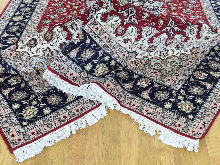 Hand Knotted Persian Tabriz Wool and Silk 400 KPSI Oriental Rug For